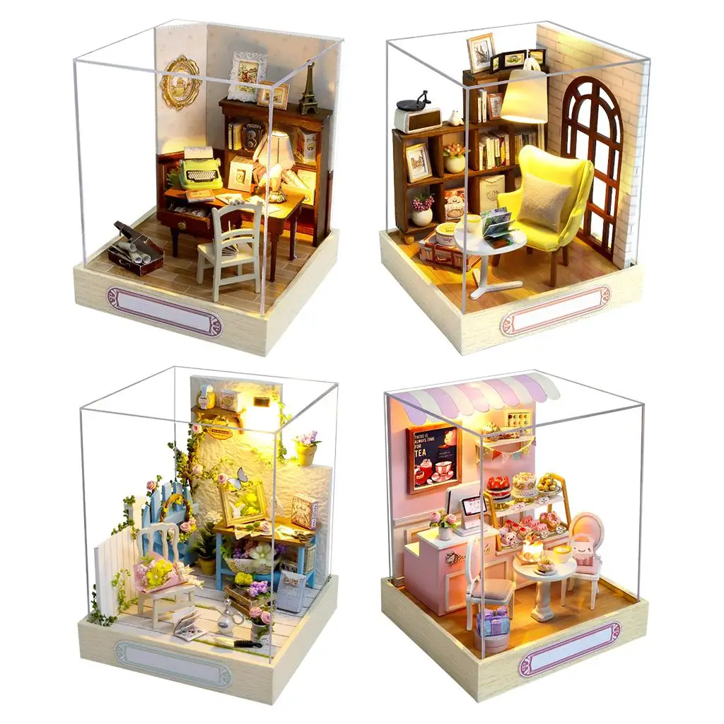  Dollhouse with Furniture Kits LED Lights Cottage   Kit for Decor