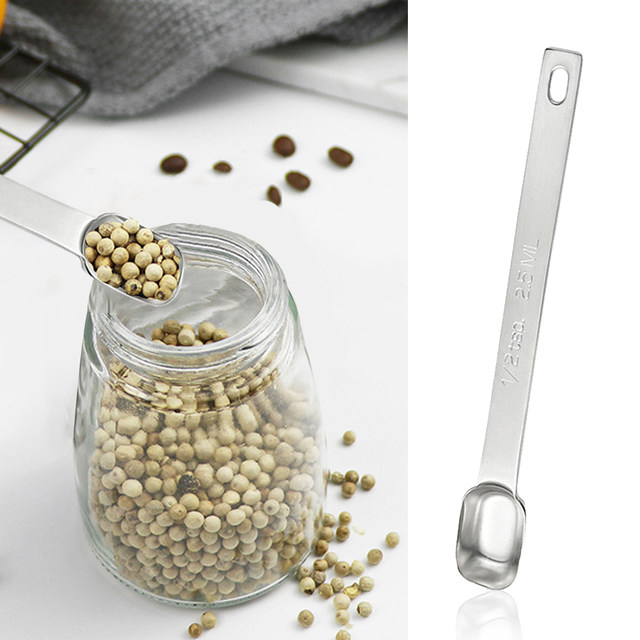 1/2 Teaspoon Silver Measuring Spoon Food Grade Stainless Steel Protein  Kitchen Long Handle Grain Narrow Square Cup Heavy Duty - AliExpress