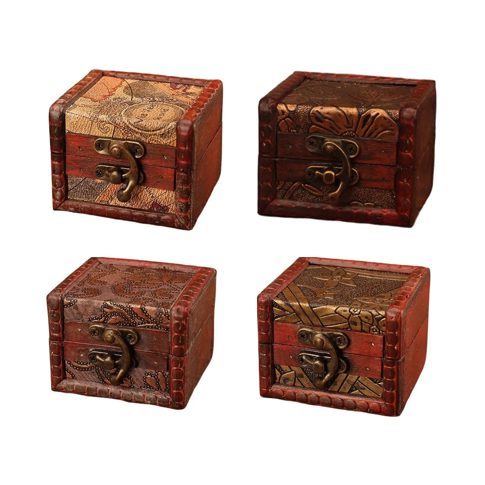 Vintage Wooden Jewelry Box Lockable Storage Case Jewellery Trinket Box for Necklaces Jewelry Ear Studs Ring Home Decoration