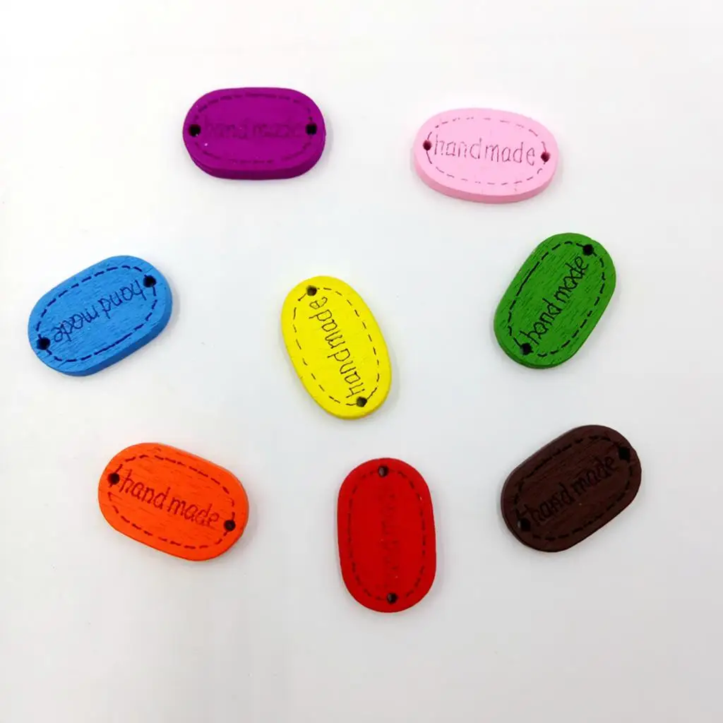 200 Pieces Color Handmade Label Shaped Wooden Buttons Tags 2 Holes Oval Shape Garment Accessories for Sewing Craft Clothes Tools