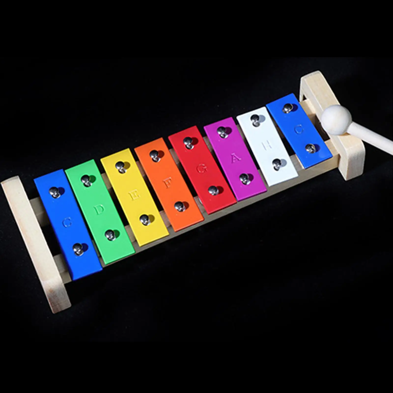 8 Note Glockenspiel Hand Percussion Wooden Base Aluminum Bars Kids Musical