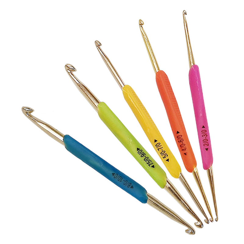 Description Picture 2 of item5Pcs/Set Silicone Handle Double Head Aluminum Crochet Hooks Weave Knitting Crochet Needles Sewing Tools