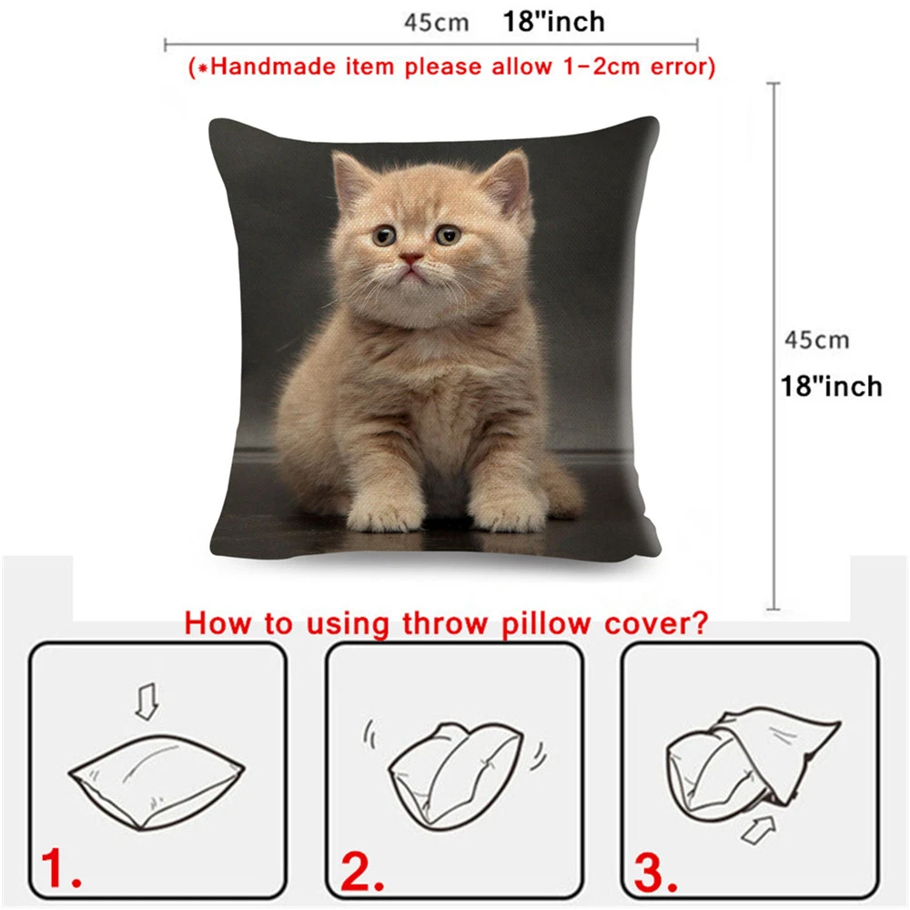 Cute Pet Animal Cushion Cover 3D Fold Ear Cat Pillow Covers 45*45cm Orange cat Blue Cat Linen Pillow Case Car Sofa Home Decor