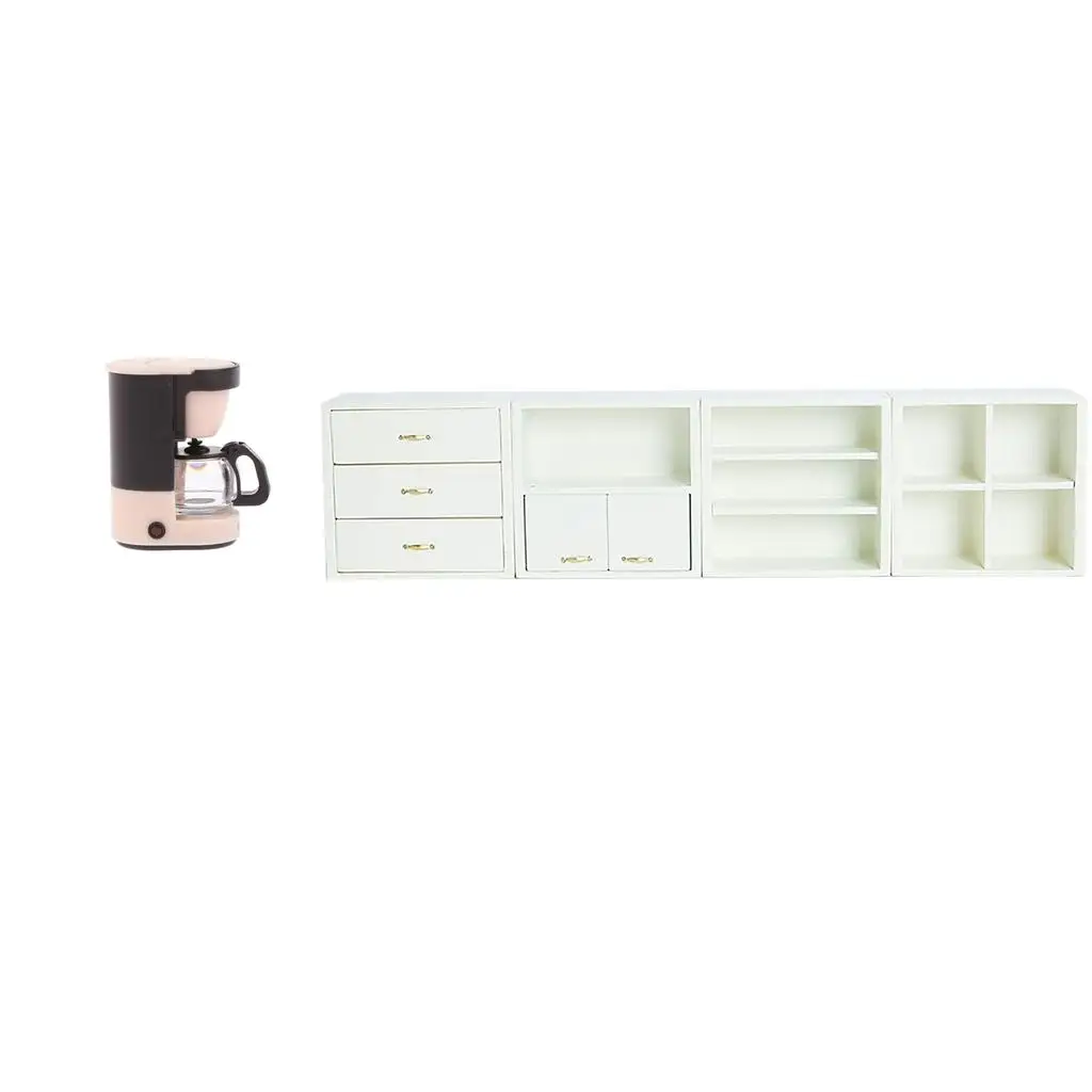 Modern 1/12 Plastic Coffee Maker Coffee Pot w/ Cabinet Doll House Decor