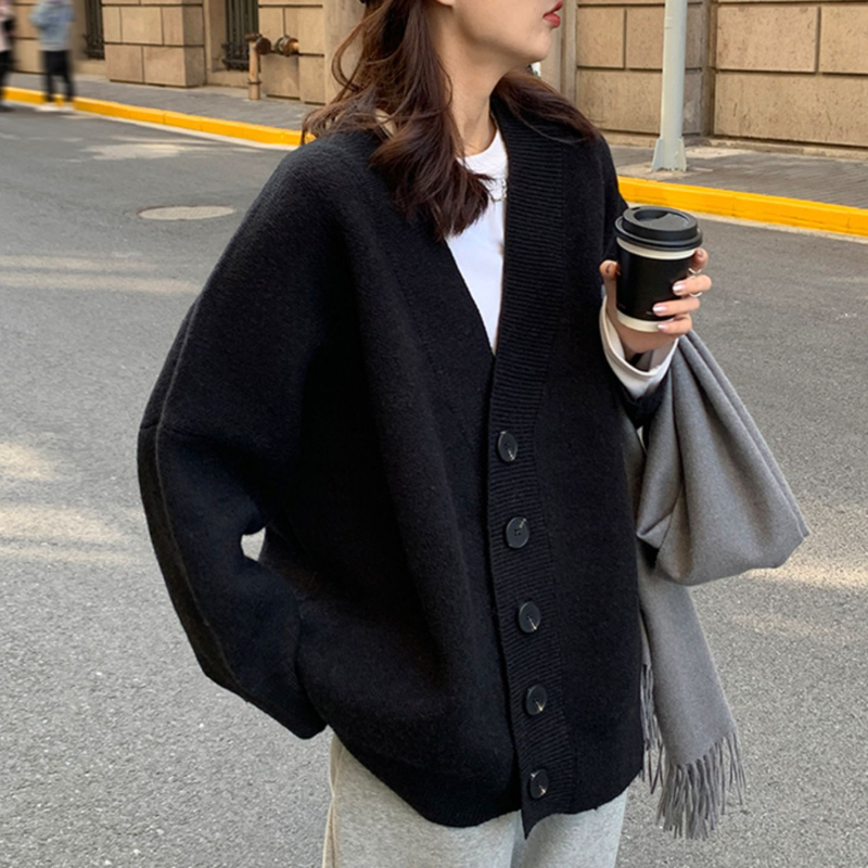 estilo preguiçoso, cardigã sólido, streetwear elegante, Ulzzang,