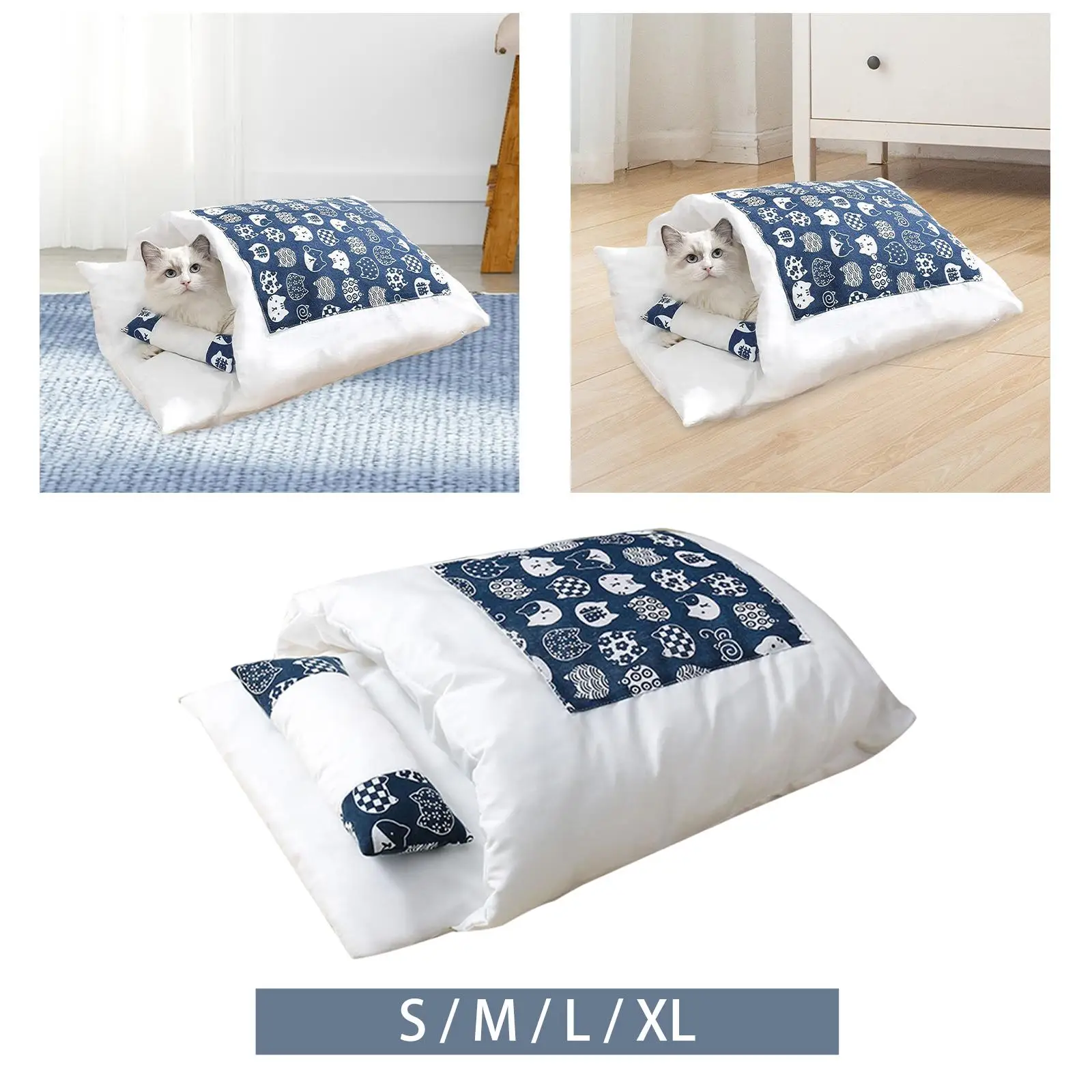 Cat Bed Thermal Pet Pad Kitty Sack Semienclosed Mat Pets Supplies with Pillow Cat Sleeping Bags for Puppy,Kittens