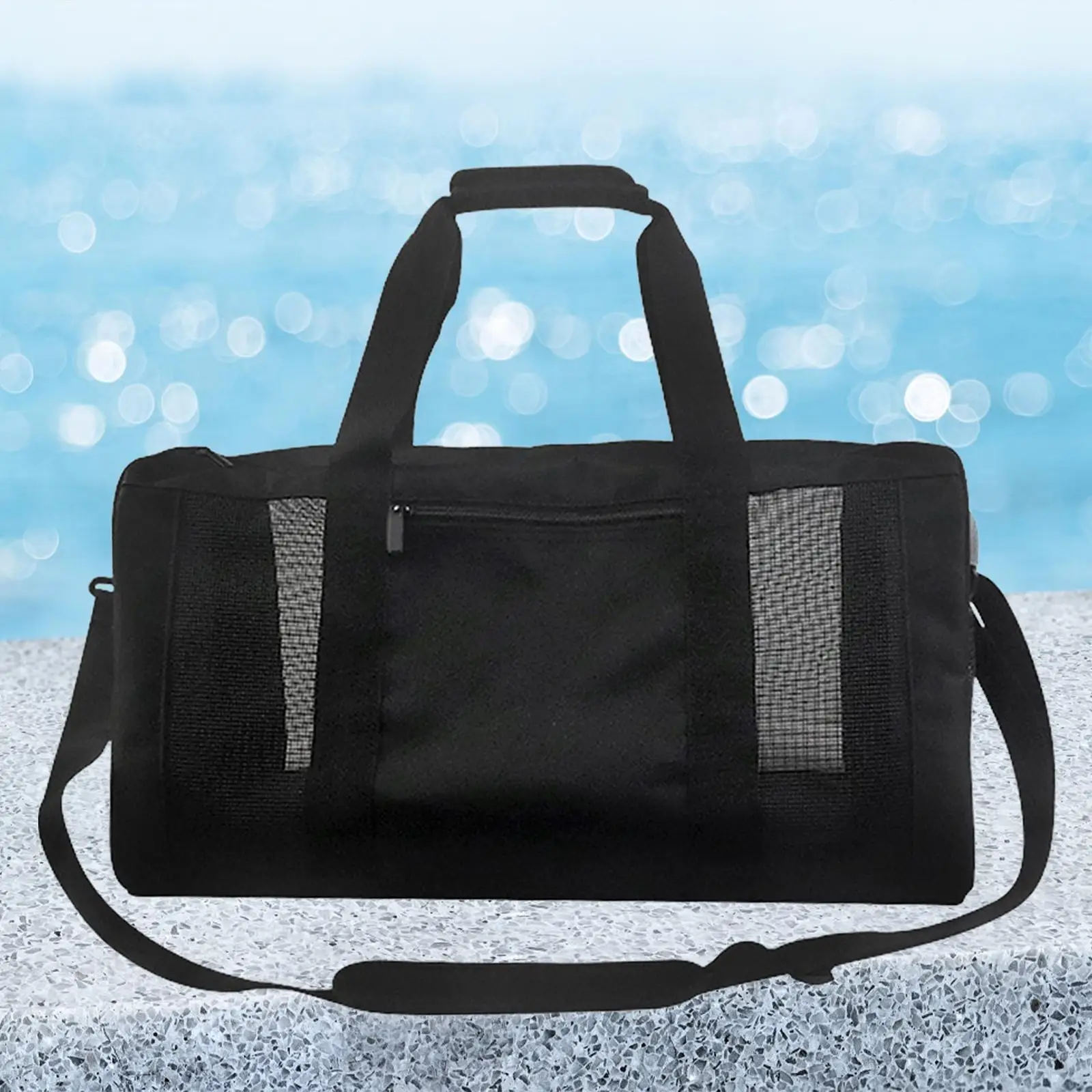 Mesh Gym Bag Workout Hiking Detachable Strap Lightweight Travel Zipper Closure Multifunctional Exercise Bag Gym Mesh Roll Bag