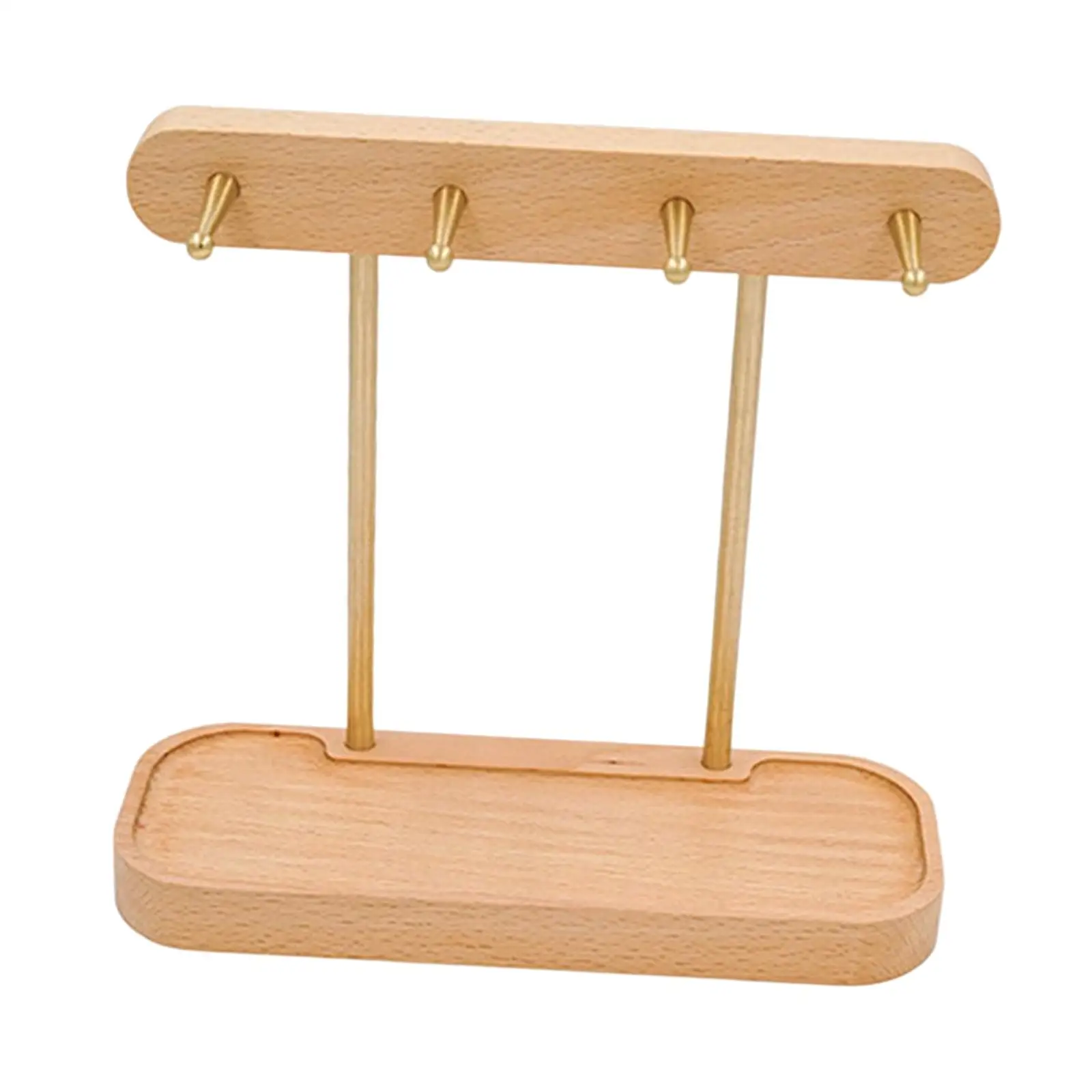 Wooden Desktop Key Holder Hook Organizer with 4 Hooks and Tray Storage Rack Creative Decorative for Home Entrance Decoration