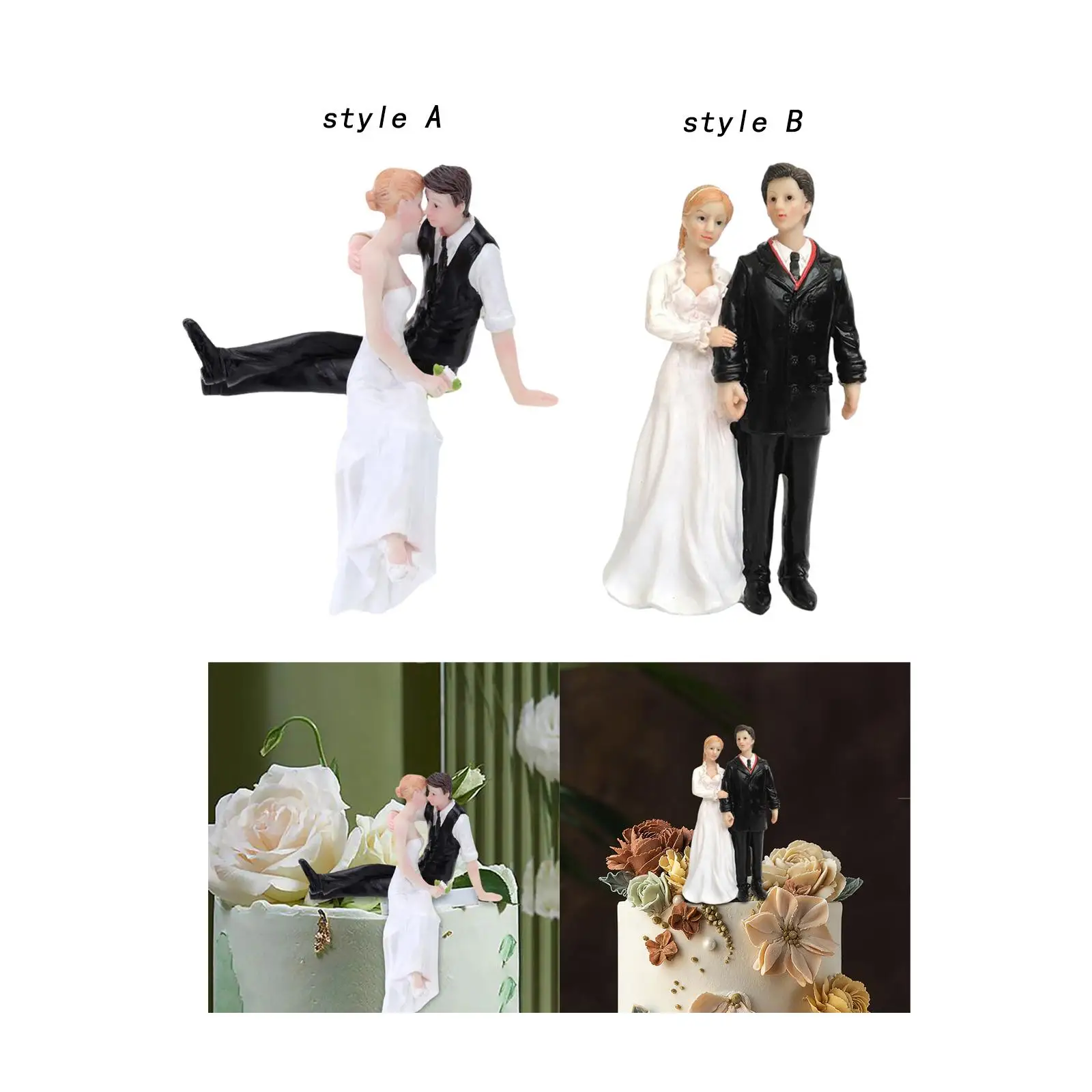 Rustic Cake Topper Bride and Groom Figurines for Anniversary Bridal Showers