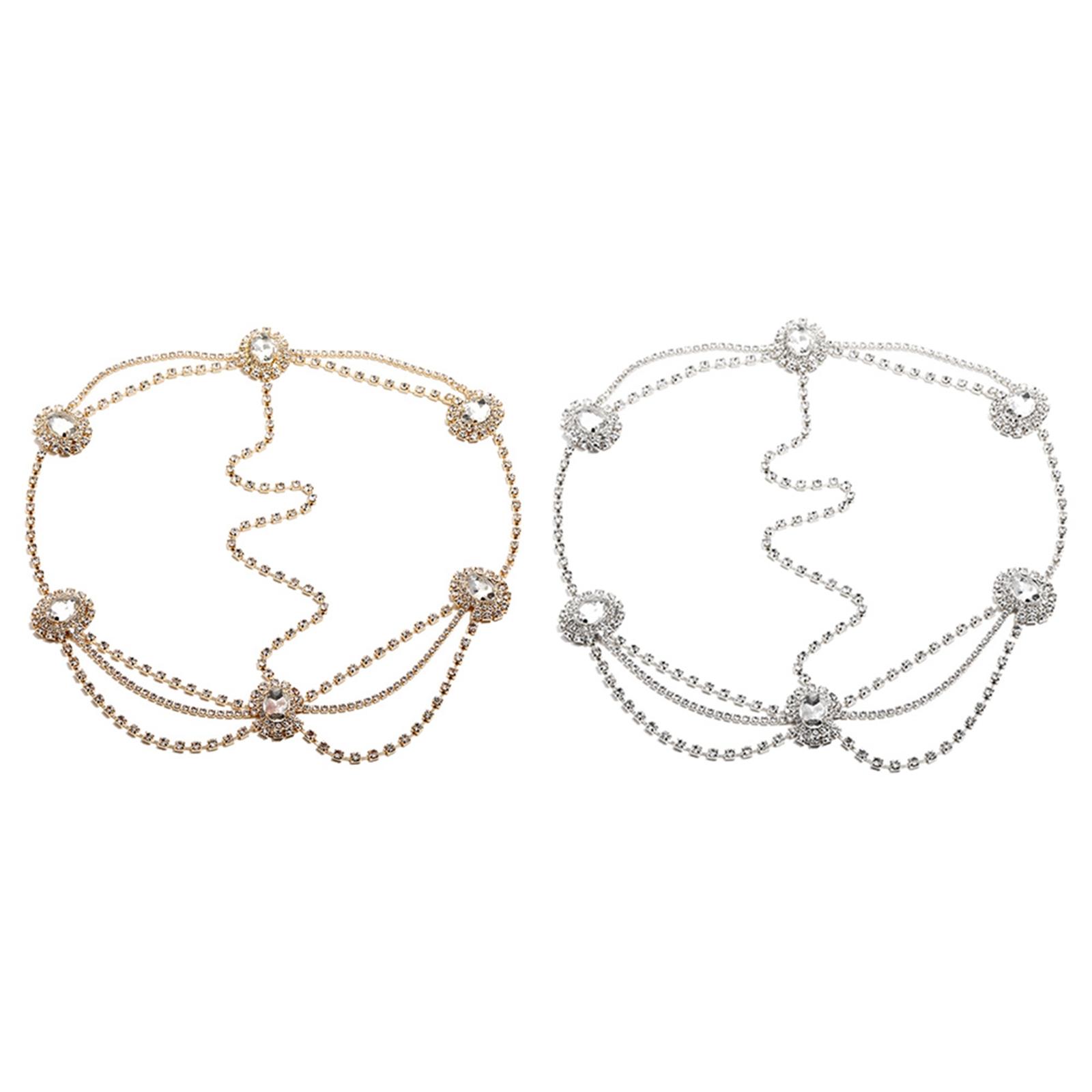 Head Chain Rhinestones Bohemian Jewelry Boho Forehead for Prom Girls Silver