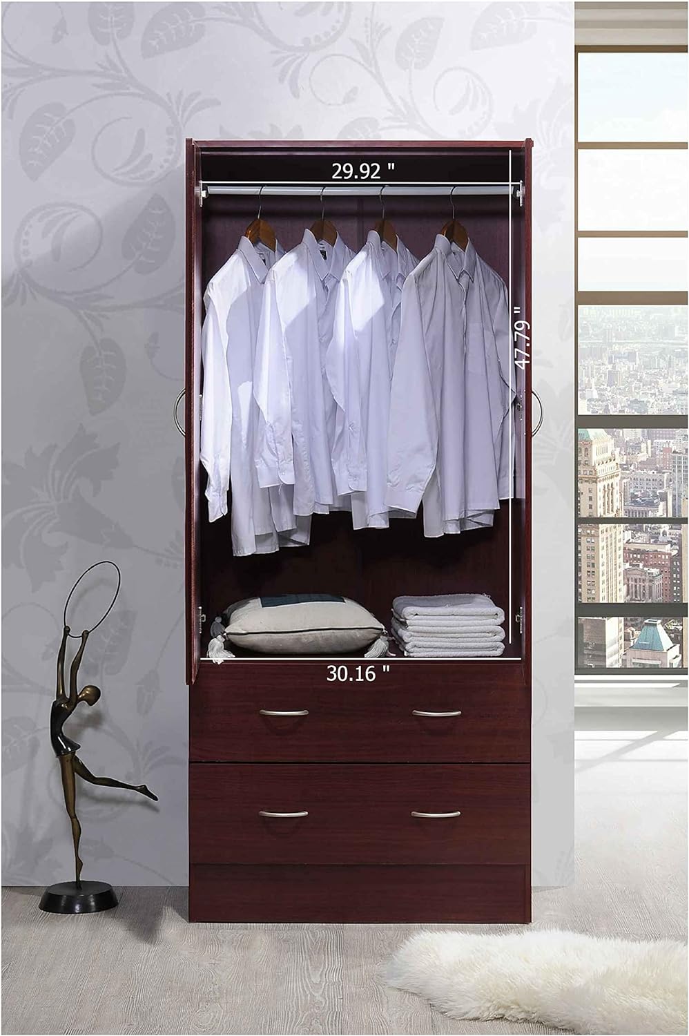 Title 3, HODEDAH 2 Door Wood Wardrobe Bedroom Closet wit...