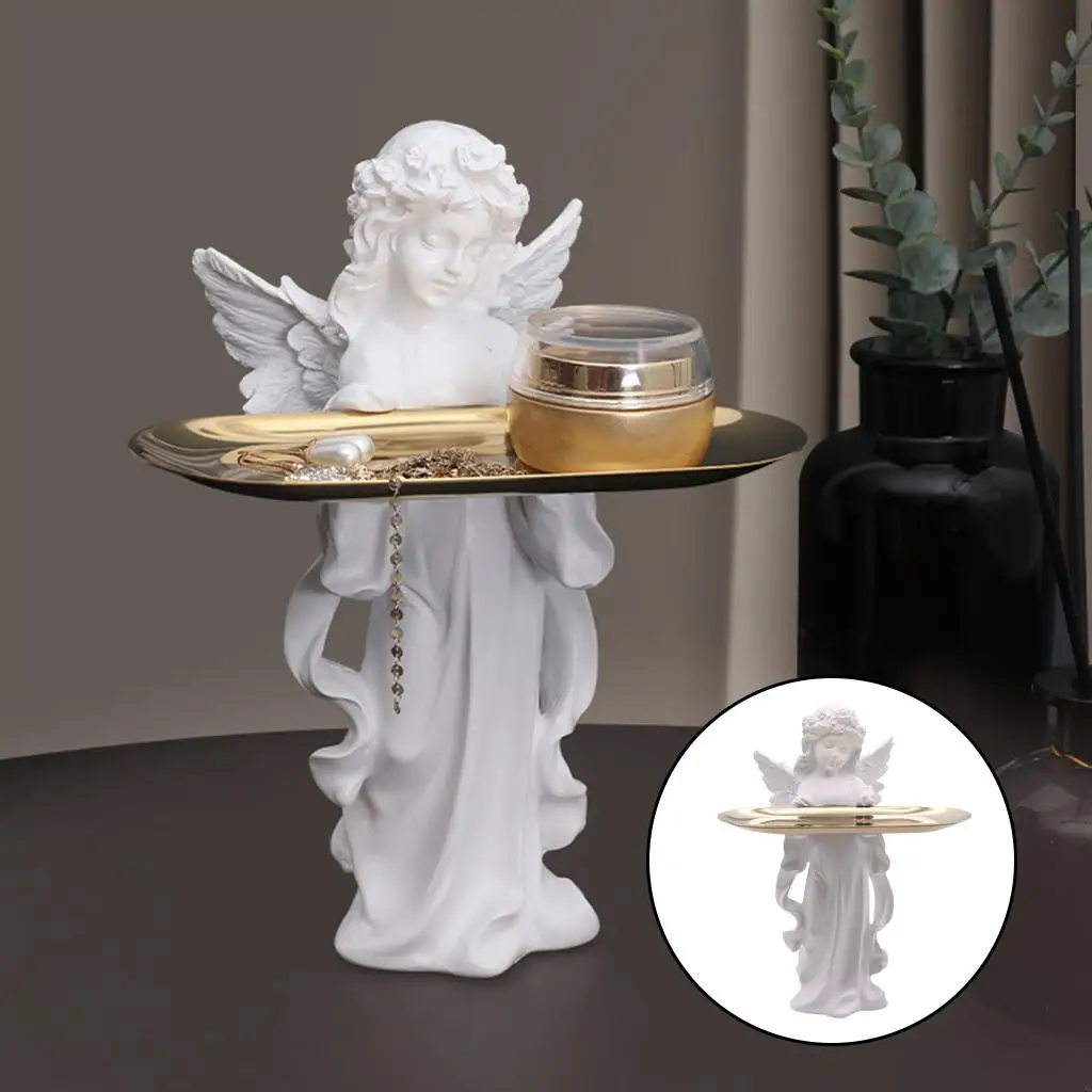European Angel Sculpture Vanity Tray Dressing Table Jewelry Cosmetic Perfume Storage Key Tray Decoration Display Home Ornament
