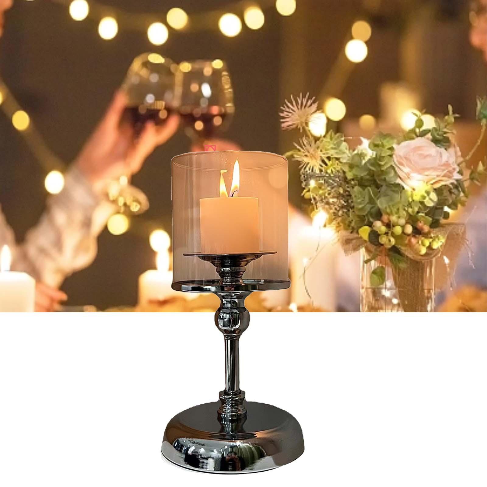 Candle Holder with Glass Screen Cover Candlestick Metal Base Removable Glass for Living Room Durable Centerpieces 4.7x13.4inch