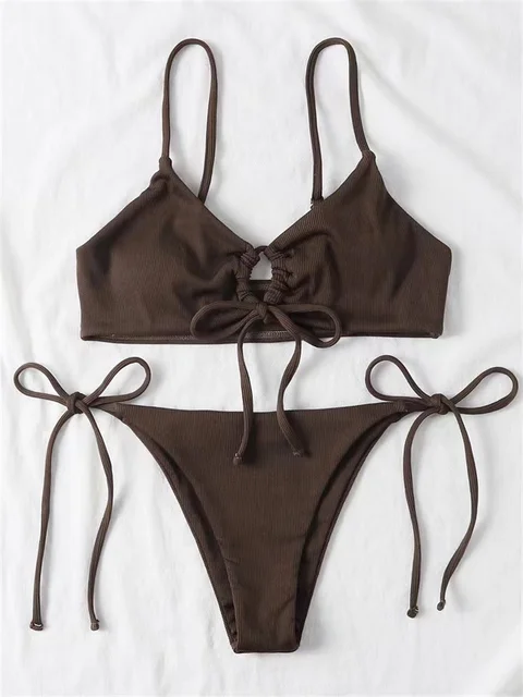 Buy ZAFUL Women's High Cut Bikini Sets Ribbed V-Wire Cami Bikini Two Piece  Swimsuit, Q-white, Medium at