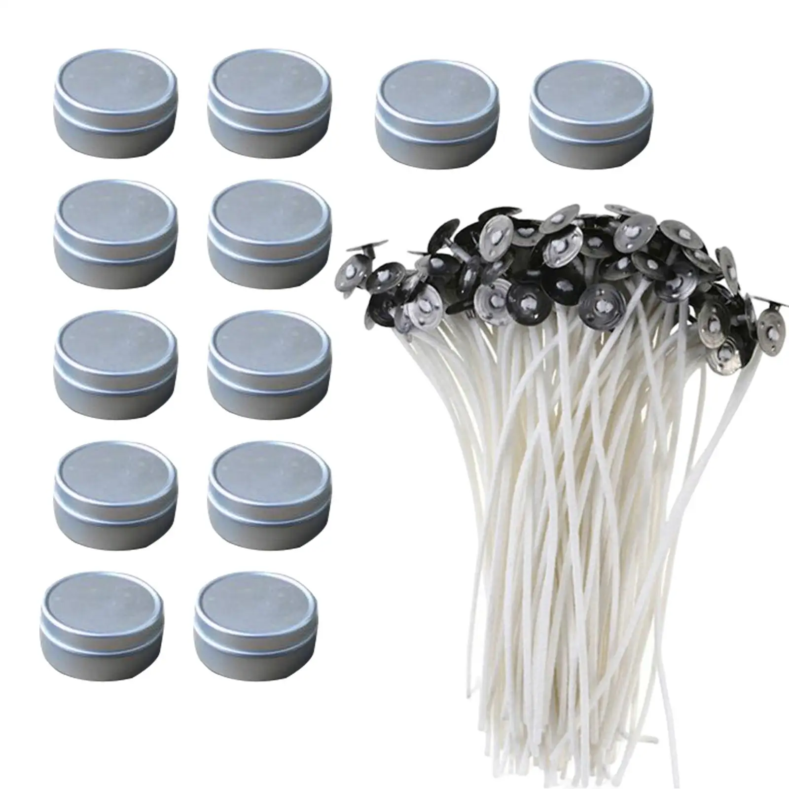 100x Candle Wicks Storage Box Candle DIY Pretabbed Wicks with 12x Empty Candle Tins for Candle Making