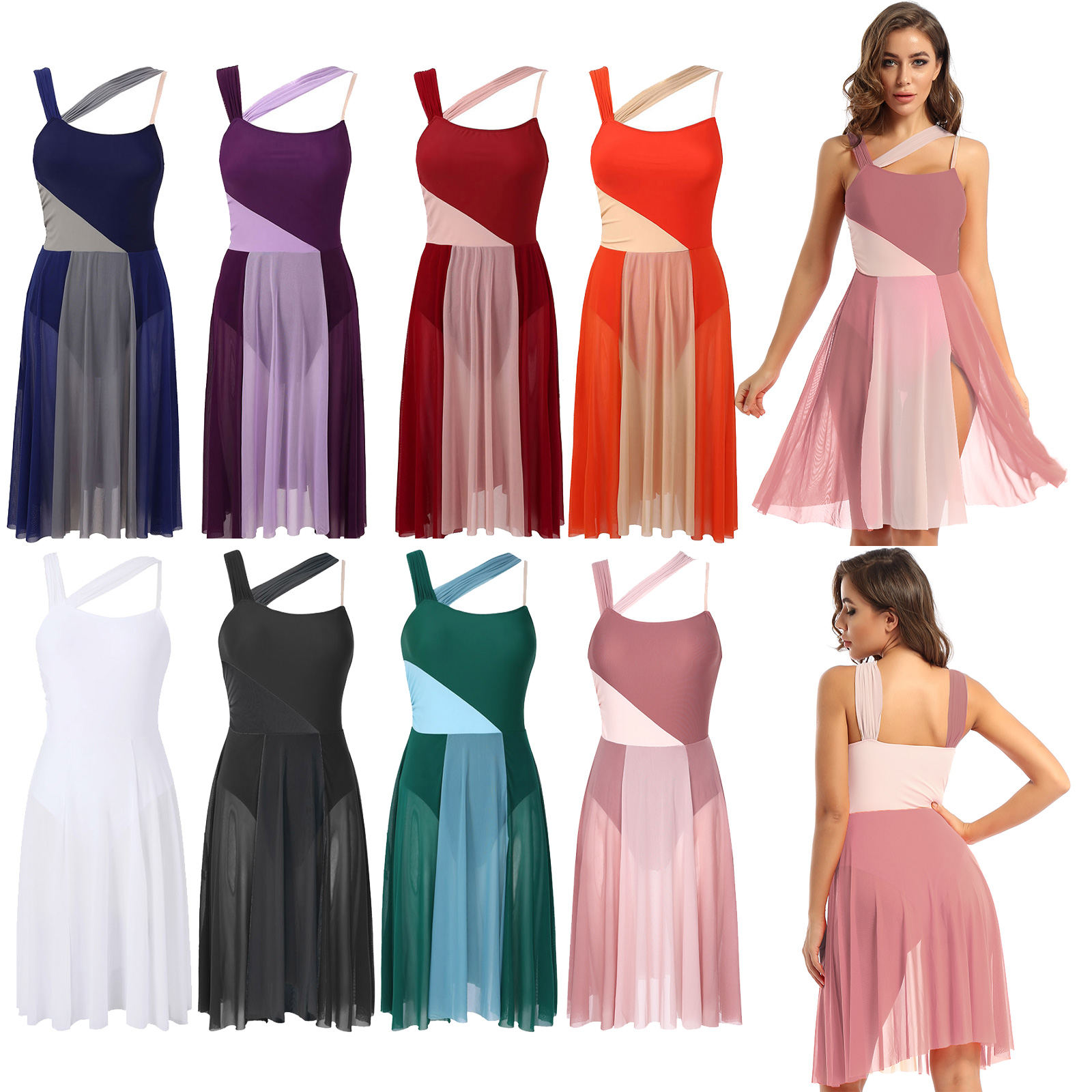 Damen-Gymnastik-Trikot, Skaten, Ballett, Tanz, Performance, Kleid, Netzstoff, Schultergurte, lyrisches, modernes, zeitgenössisches Tanzkostüm – Detail 2