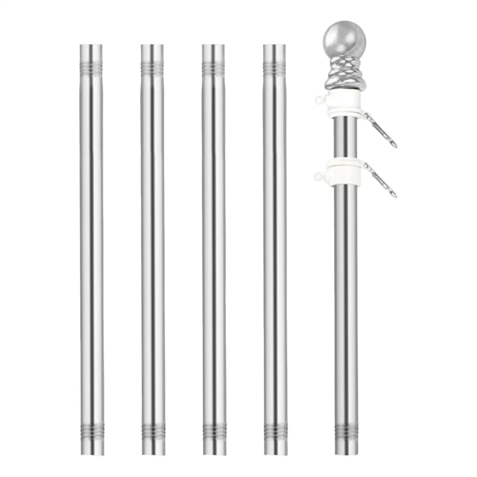 5Pcs Heavy Duty Flagpole Five Sections Rod for Boat, Yacht House Porch