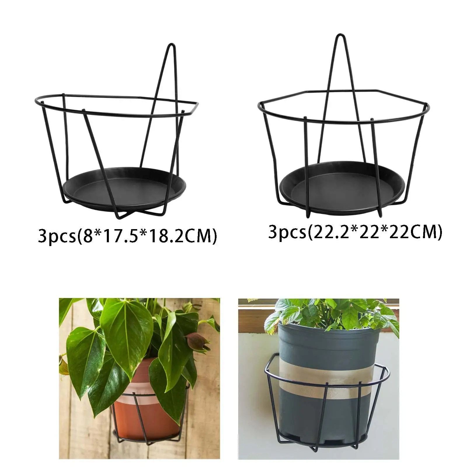 3Pcs Flower Pot Holder Durable Shelf Simple Stand Black Hanging Basket Plant Iron Rack for Fence Patio Outdoor Indoor