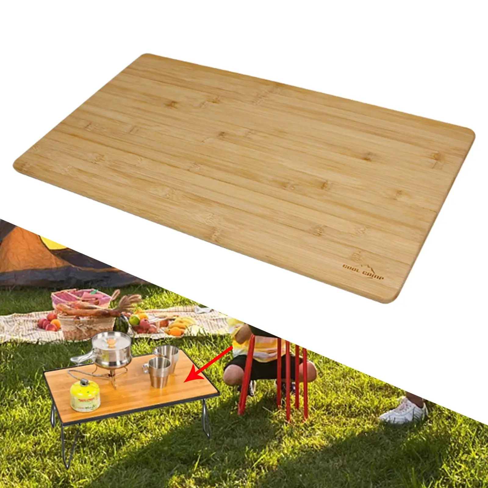 Portable Foldable Table Bamboo Wood Board Camping Board, Barbecue for Backyard Picnic