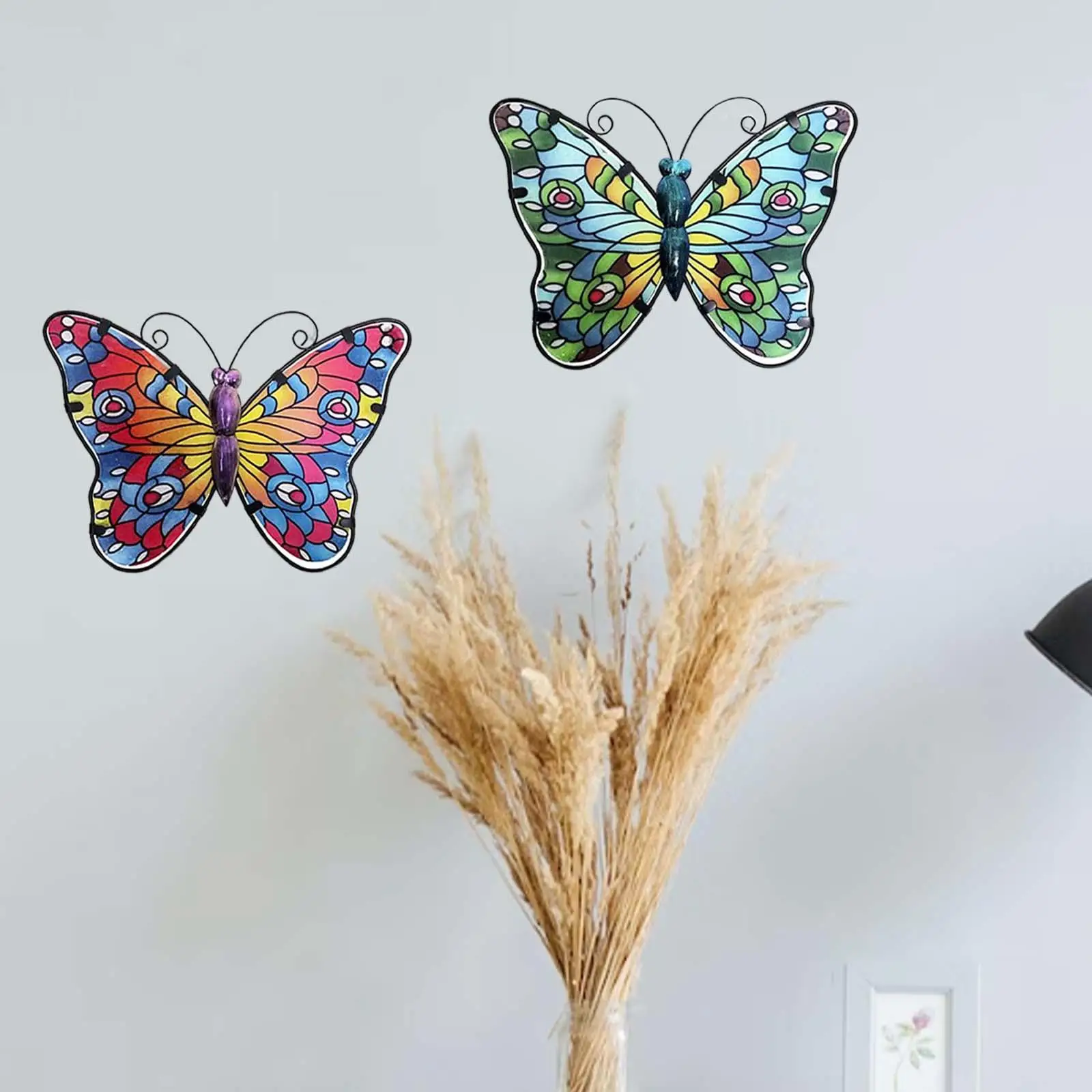 2x 3D Butterfly Ornaments Figurine Hanging Ornament Plaque Wall Decor Metal for Patio Outdoor Decor Office Backyard