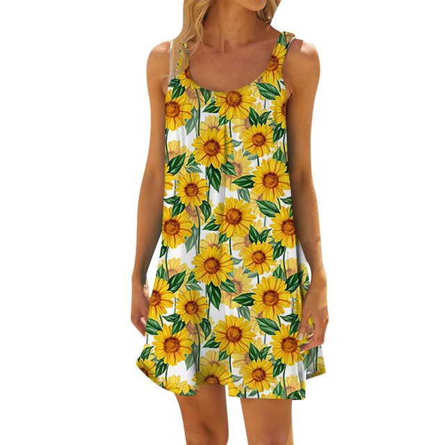 Sunflower Print 3d Midi Dress Women Summer Sexy Beach Dress Girl