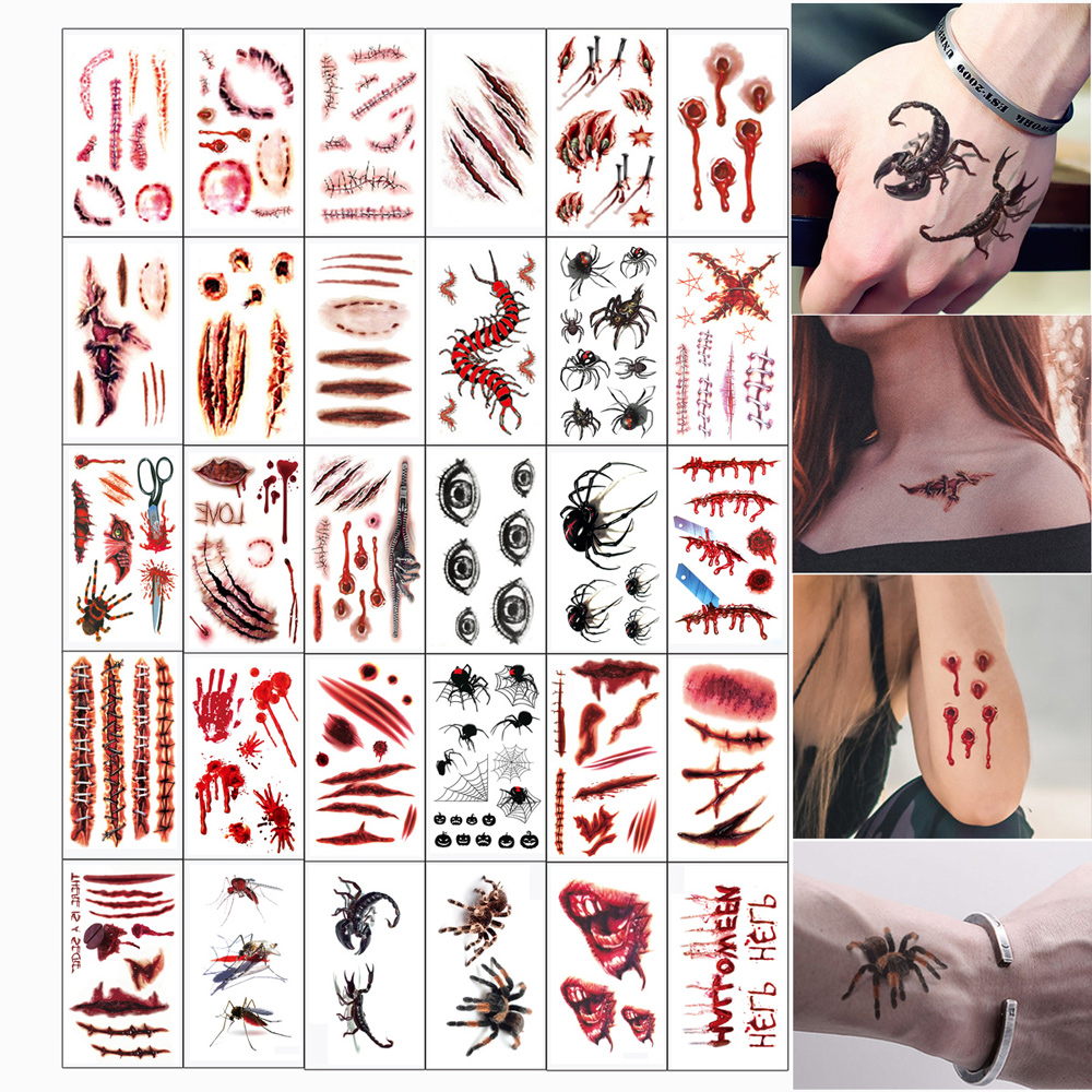 Best of 30 Pcs Temporary Tattoo Stickers For Halloween Makeup Party Bleeding Wound, Horrifying Scar Fake Tattoo For Face Small Tatoo Reviews & Tips