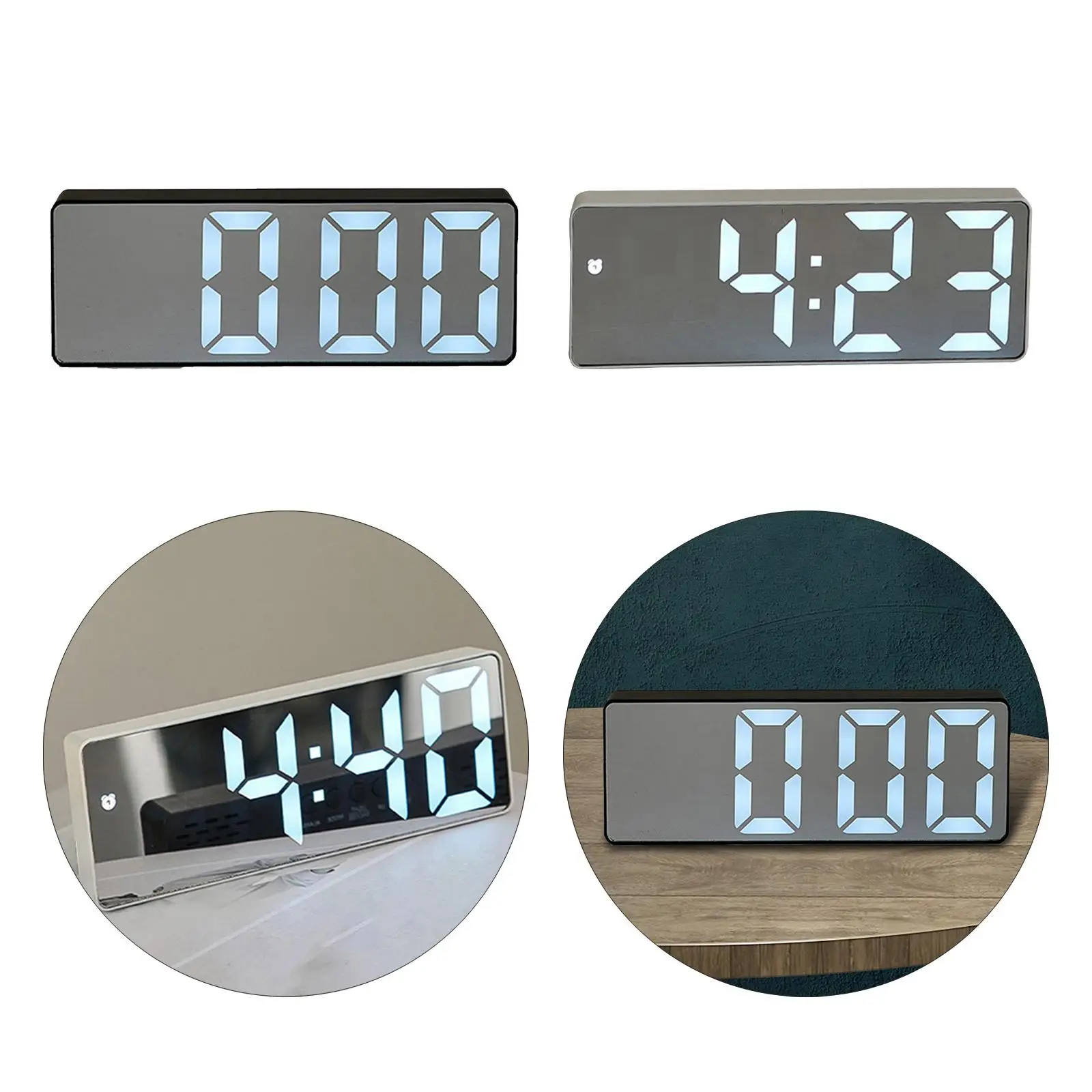 Digital Clock Mirror Surface LED Display Desk Clock USB Charging