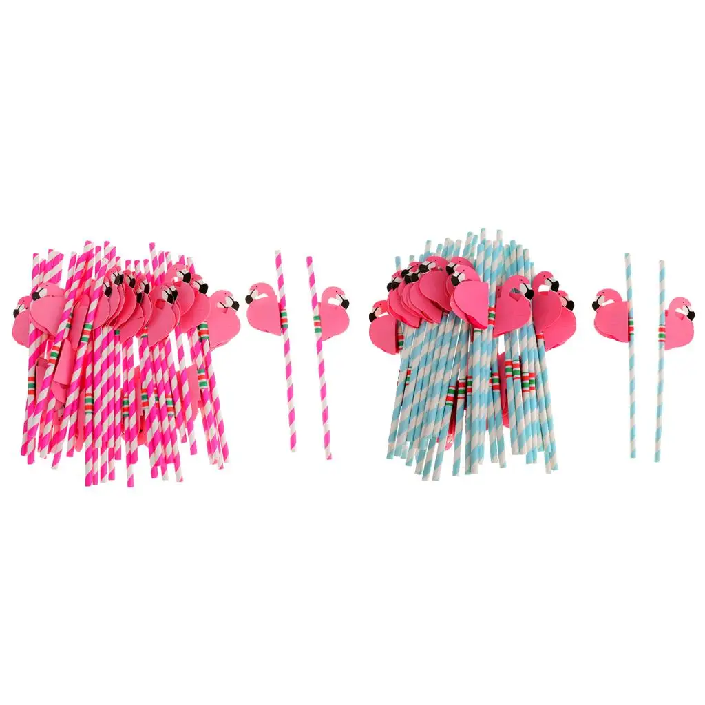 Packung Mit 50  Neuheit Flamingo Striped Straws Hawaiian Party Table