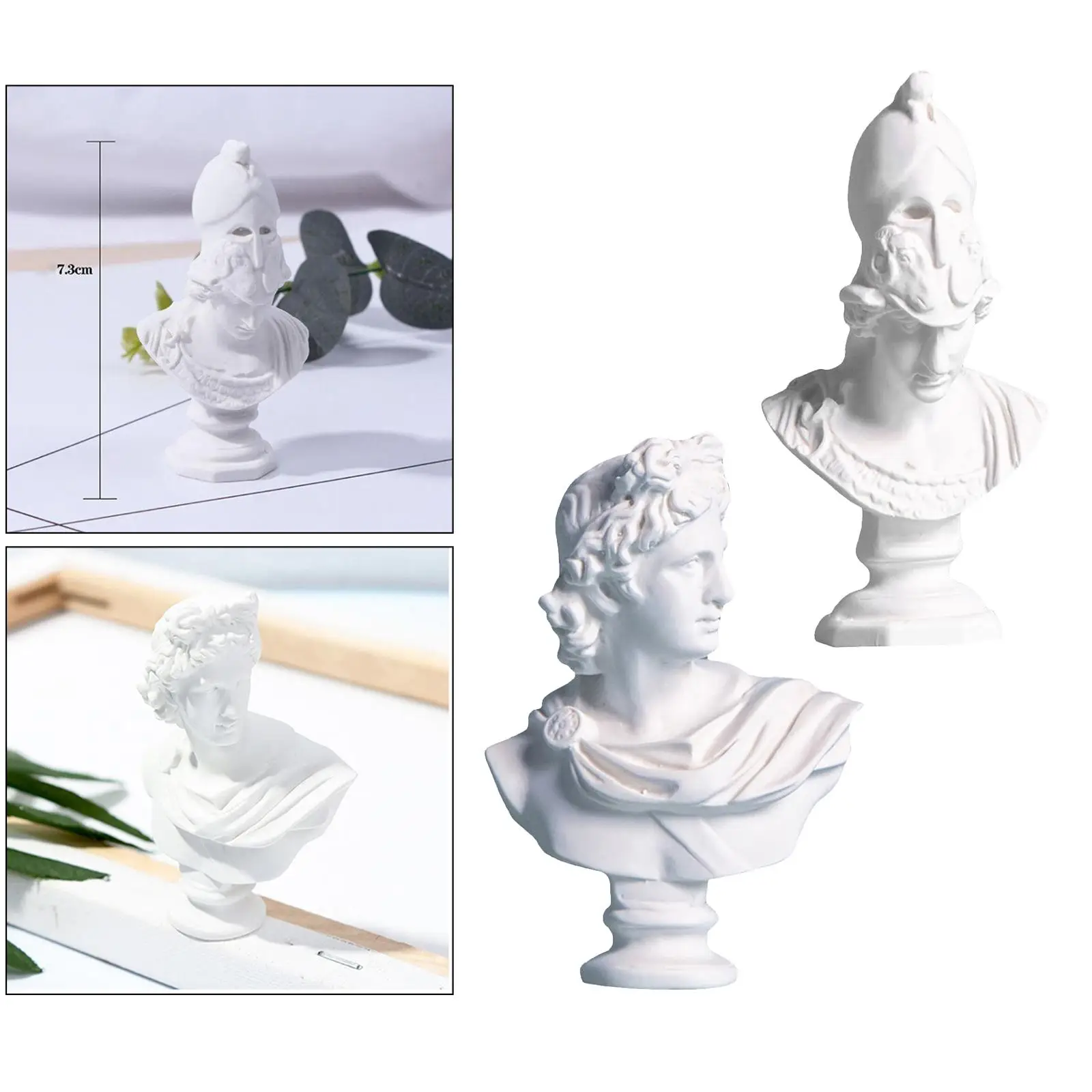 2x Greek Mythology Figurine Plaster Bust Statue Home Decoration,Famous Sculpture Gypsum Portraits Desktop 