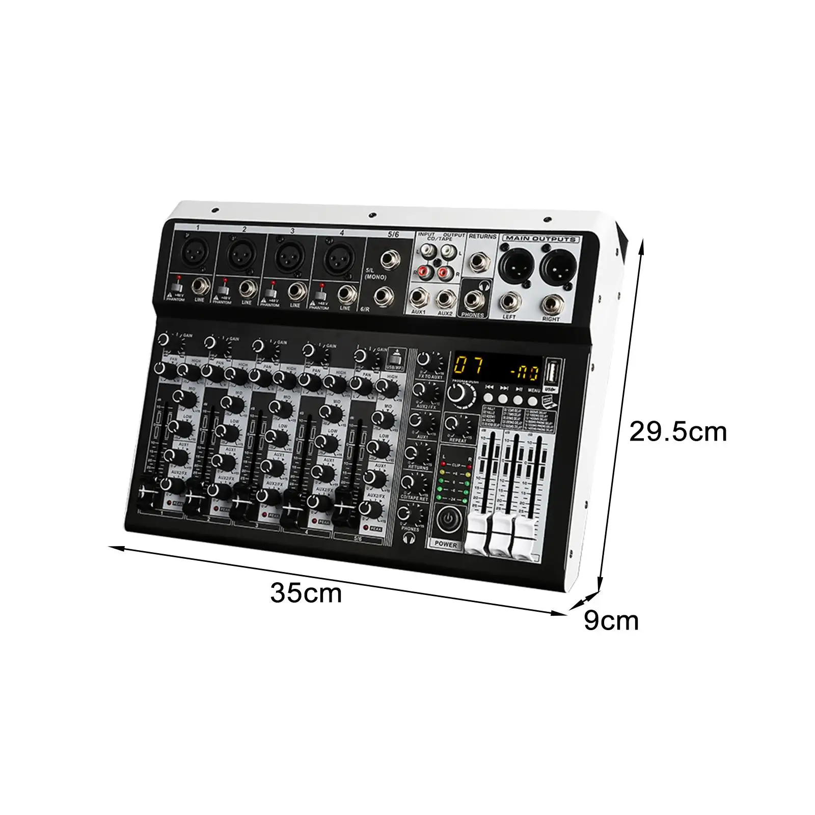 6 Channel Audio Mixer Computer Recording Mixing Console for Smart TV Studio Recording Desktop Computer Jukebox Audio EU Adapter