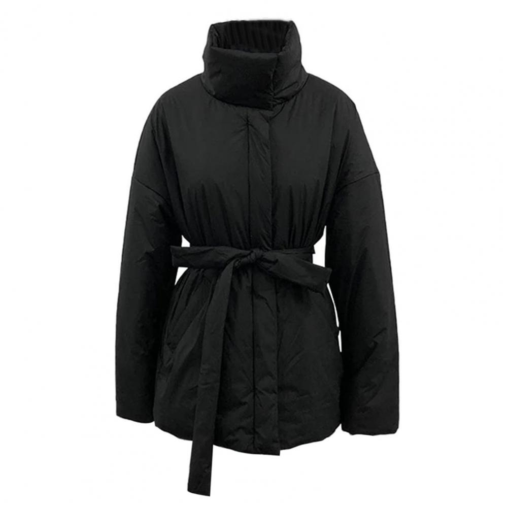 Casaco de inverno monocromático feminino com cinto,