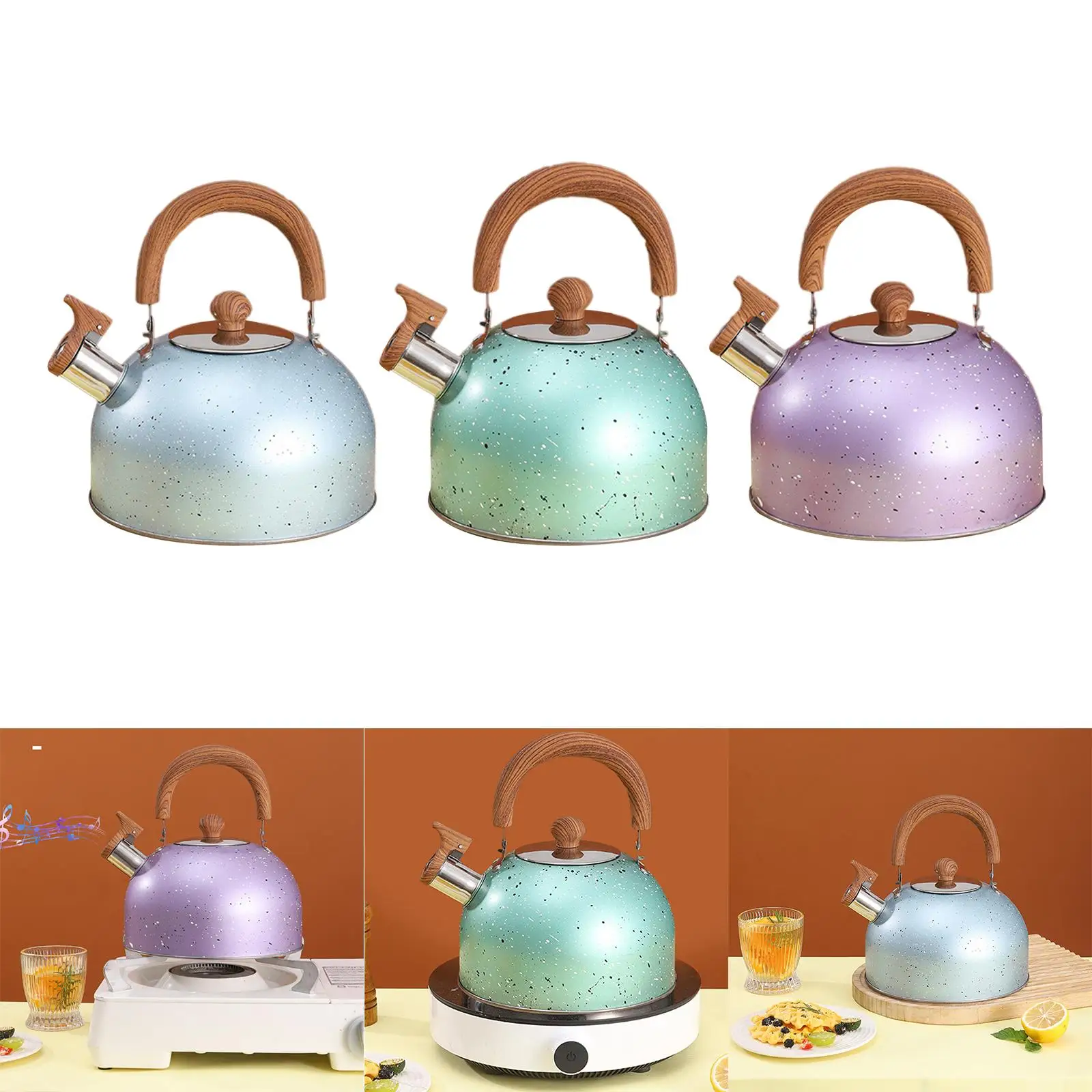 Audible Whistling Water Kettle Wooden Handle for All Stove Sources Teapot