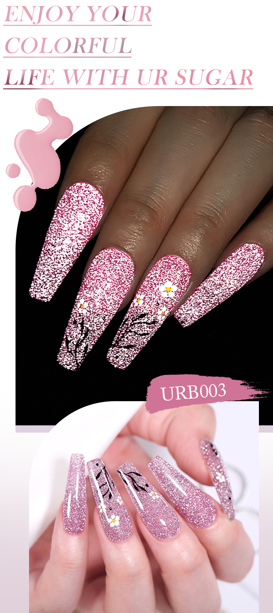 Description Picture 5 of itemUR SUGAR 7ml Champagne Reflective Rubber Base Gel 2 in 1 Sparkling Glitter Flash Base Gel Soak Off UV LED Nail Art Varnish