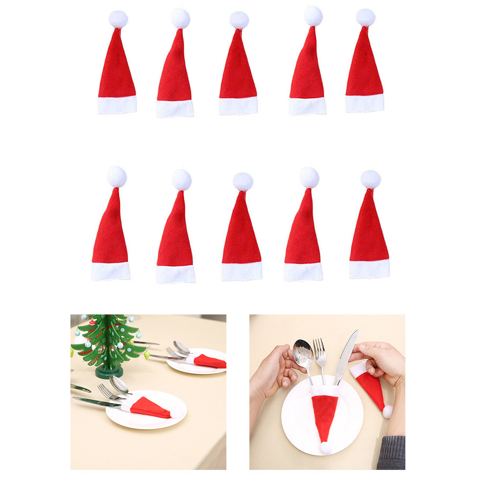 Description Picture 2 of item1~12pcs Christmas Hat Tableware Holder Bag Dinner Knife Fork Set Pocket Cover Navidad Lollipops Candy Hat Party Home Decors Xmas