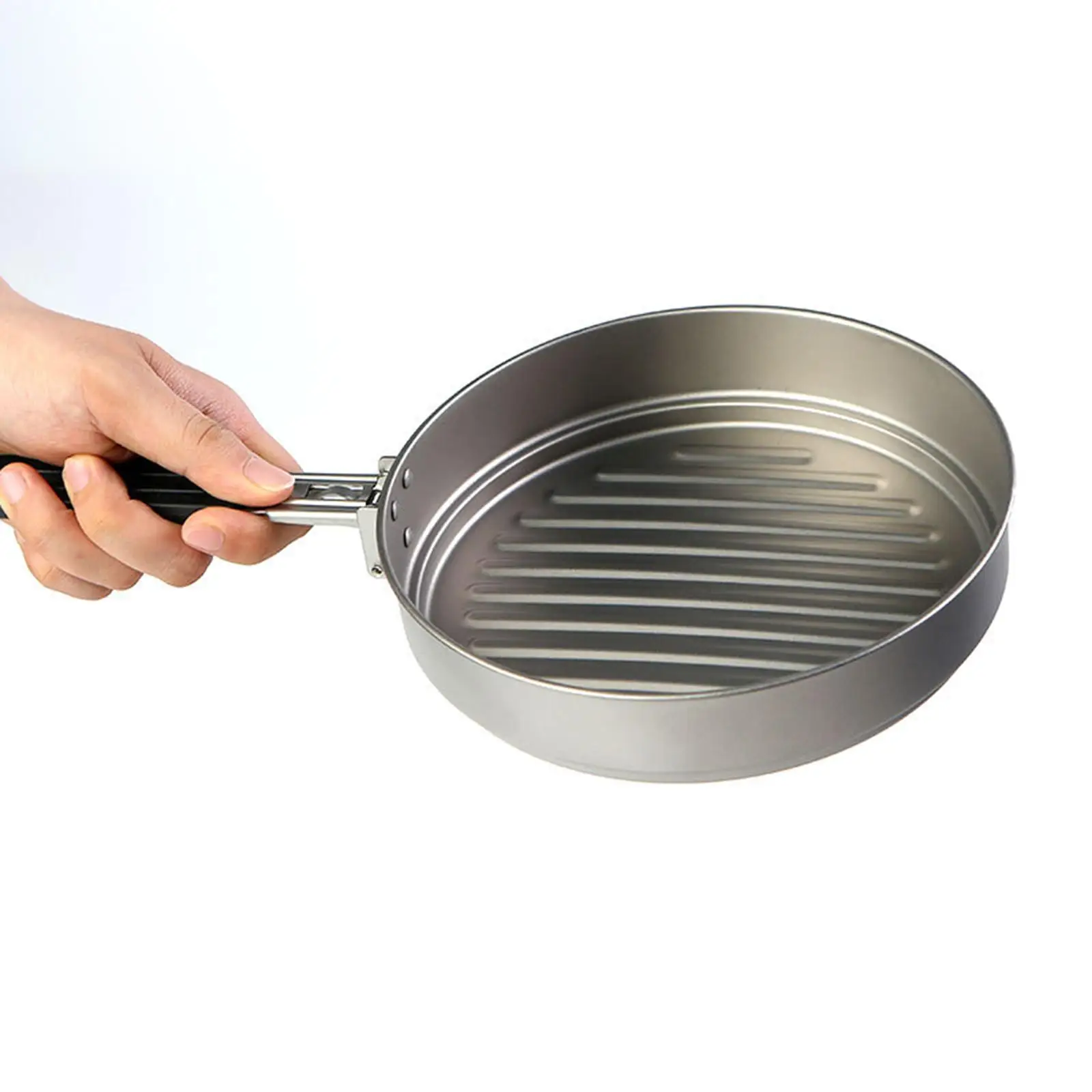 1100ml Titanium Fry Pan Ultralight Grill Frying Pan with Folding Handle for Outdoor Cooking Camping Hiking Backpacking
