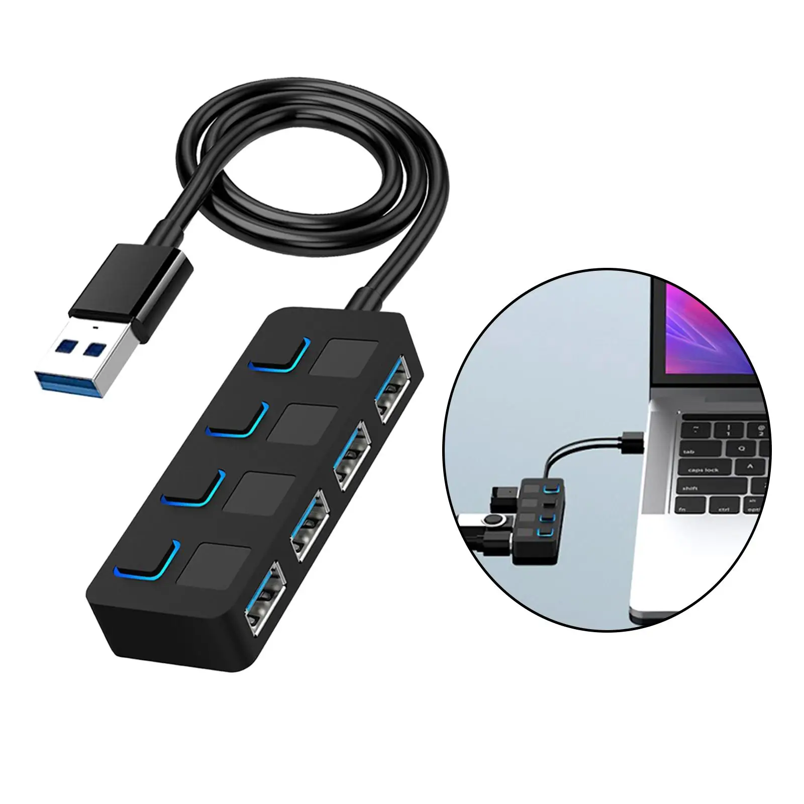  4 Ports USB 3.0 Hub, with Individual  Switches Portable Data USB Hub for for  for  (Charging Not Supported)