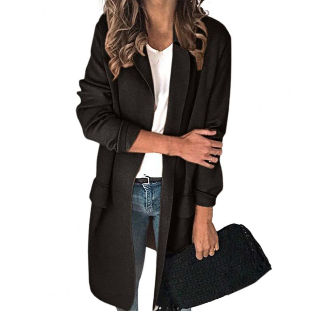 Title 15, Women Long Blazer Solid Color Loose Cardigan Lo...