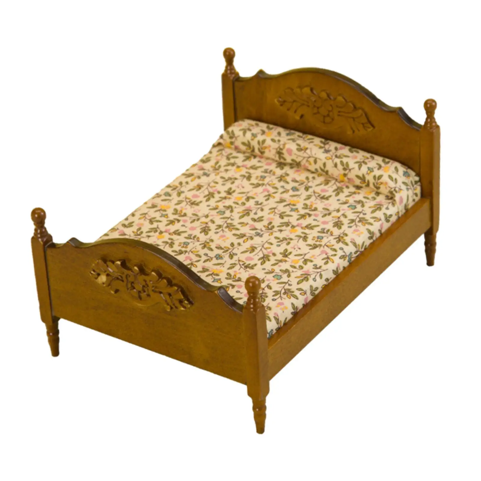 1/12 Dollhouse Bed, Wooden Mini Bed, DIY Scene Accessories, Dollhouse Miniature Bed Wooden Bed Model for Bedroom Room,