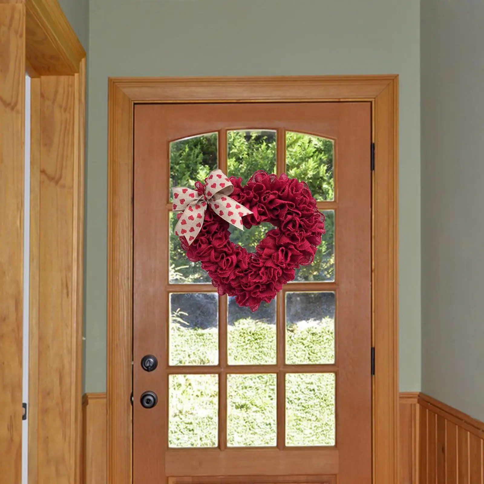 40cm Valentine`S Day Wreath Door Hanging Heart Shaped Wreaths Ornaments for Holiday Garden Celebration Festival Decor