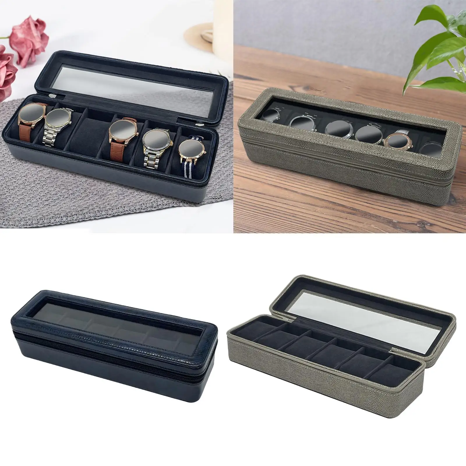 Watch Box Storage Boxes 6 Slot Showcase with Lid Display Case Holder Jewelry Storage Organizer Dustproof Large for Men and Women