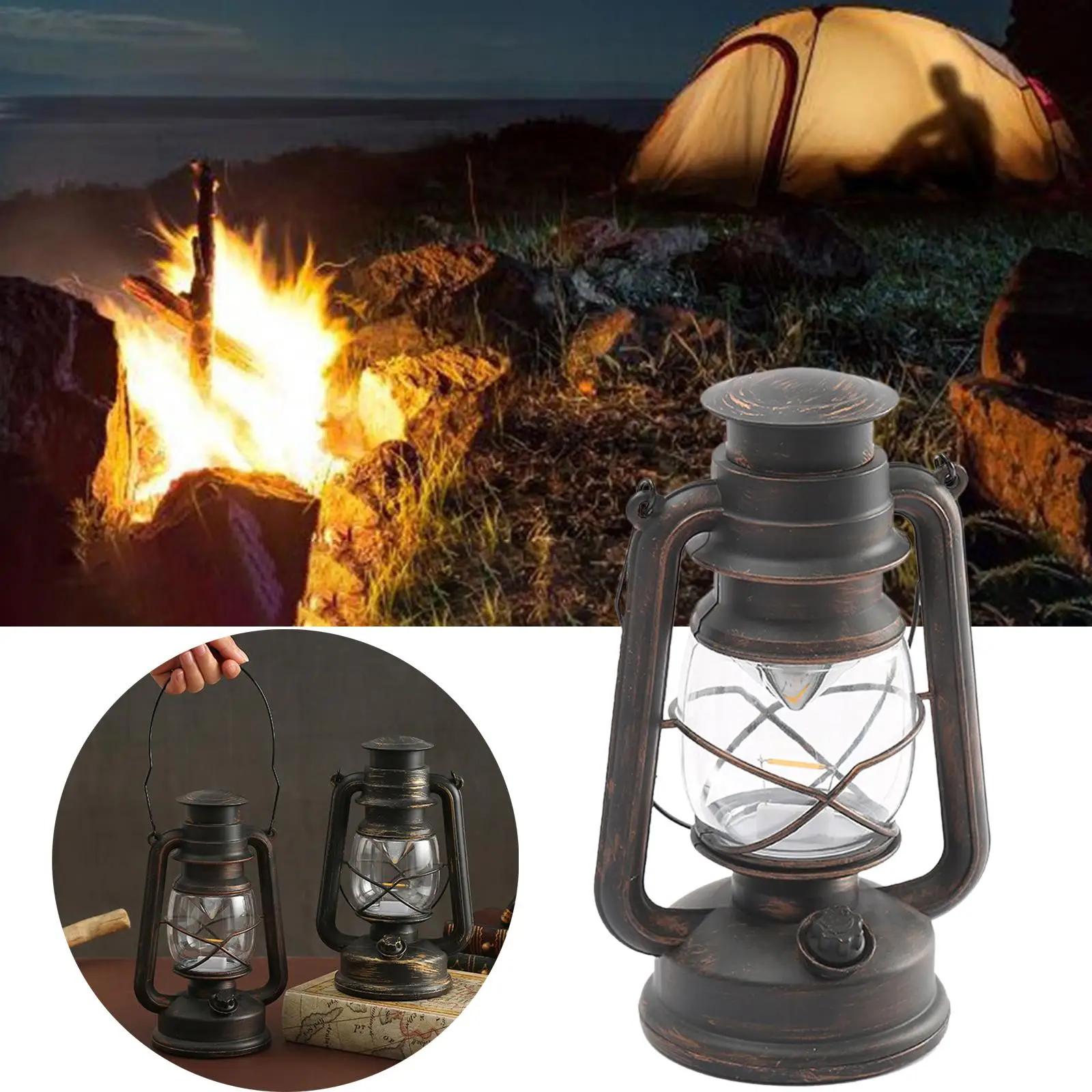 Retro Style Oil Lamp Table Lantern Outdoor Camping Tent Light for Emergency