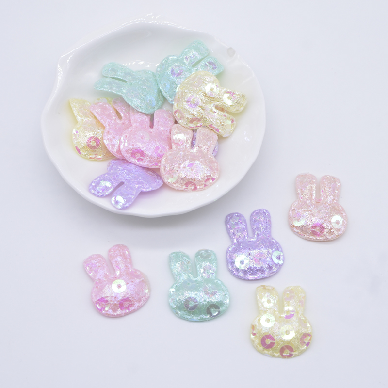 100pcs 20*25mm Glitter Kaninchen Applikation gepolsterte Patches für Kleidung Hut Handwerk Näh zubehör DIY Kopf bedeckung Haars pangen Bogen Dekor – Detail 1