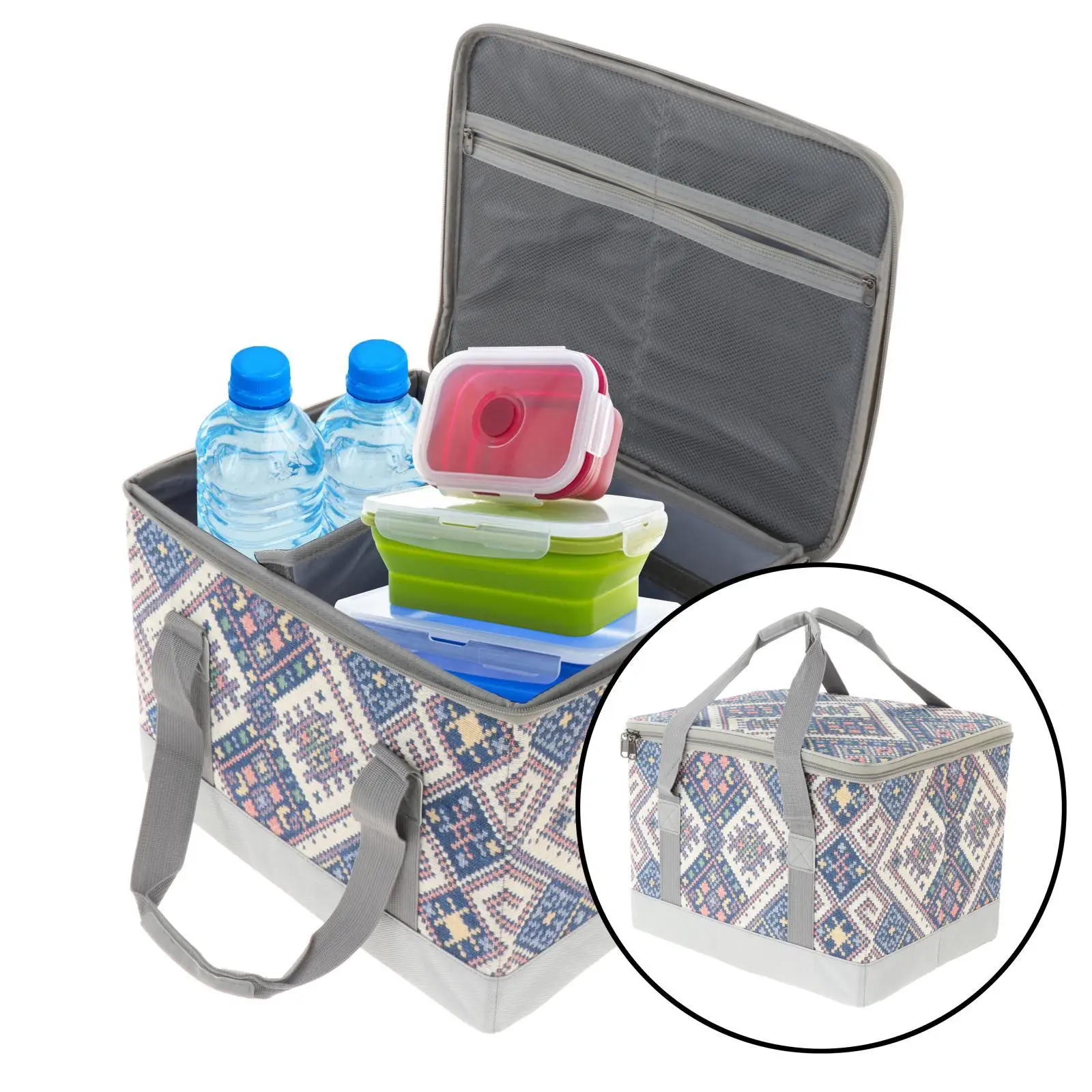 Foldable Camping Tool Storage Bag Tote Picnic Bag Mobile Container Partition Mesh Utility  Great for Home BBQ
