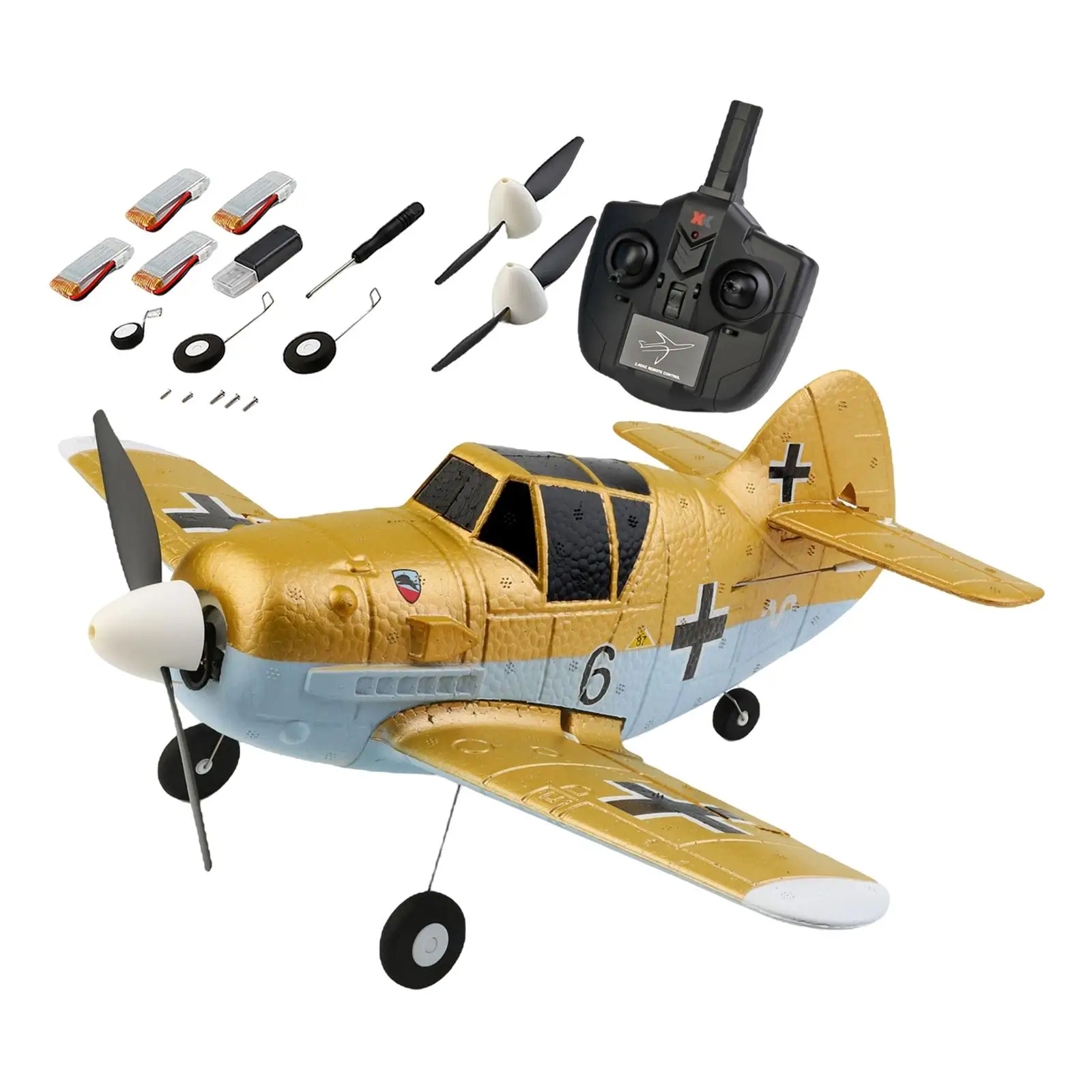 XK A250 2.4G 4 Channel EPP Foam Aircraft Remote Control Smart Balance RC Plane BF-109 Fighter Toy Ready to Fly