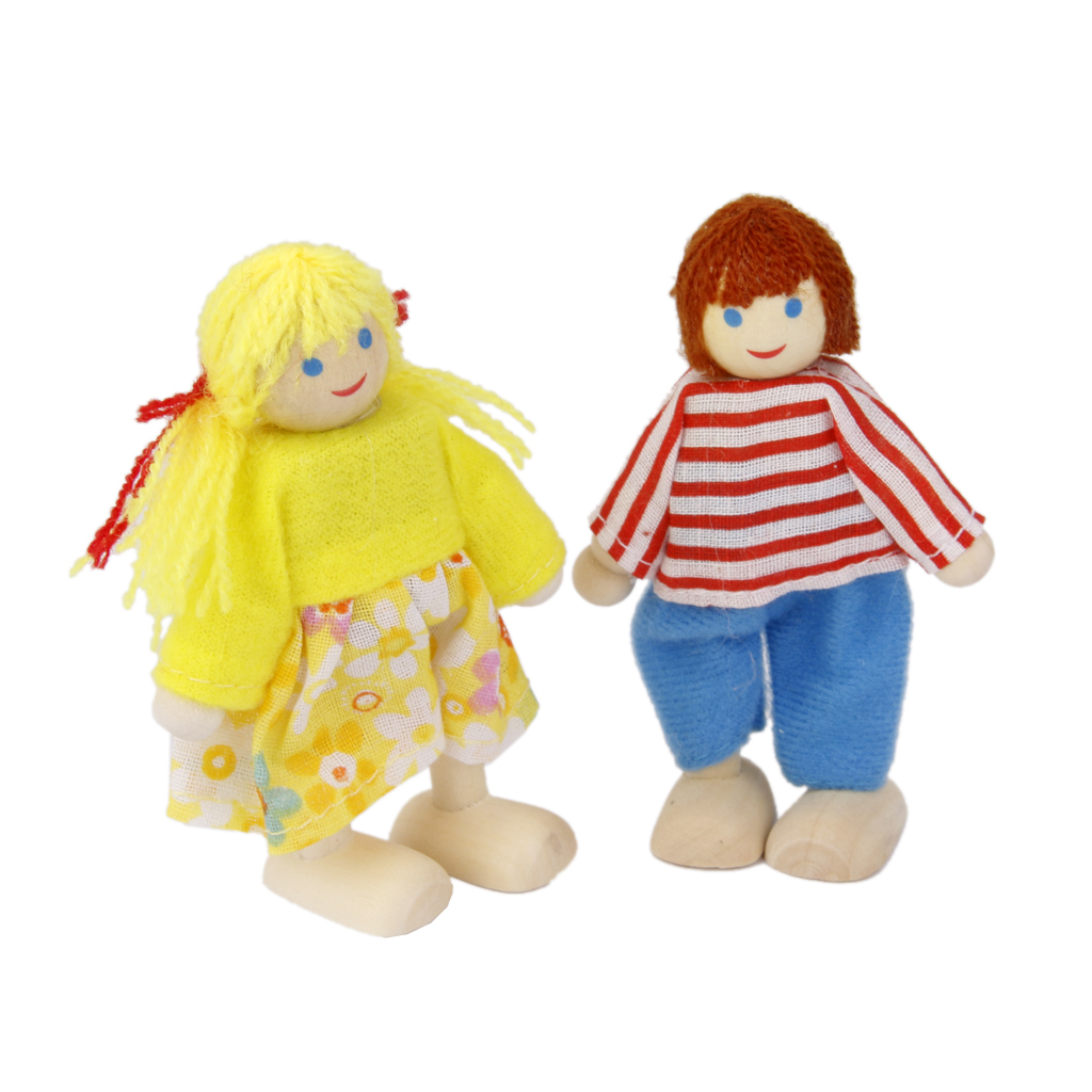 6pcs Wooden Education Characters Toy Dollhouse Family Dolls Figures 