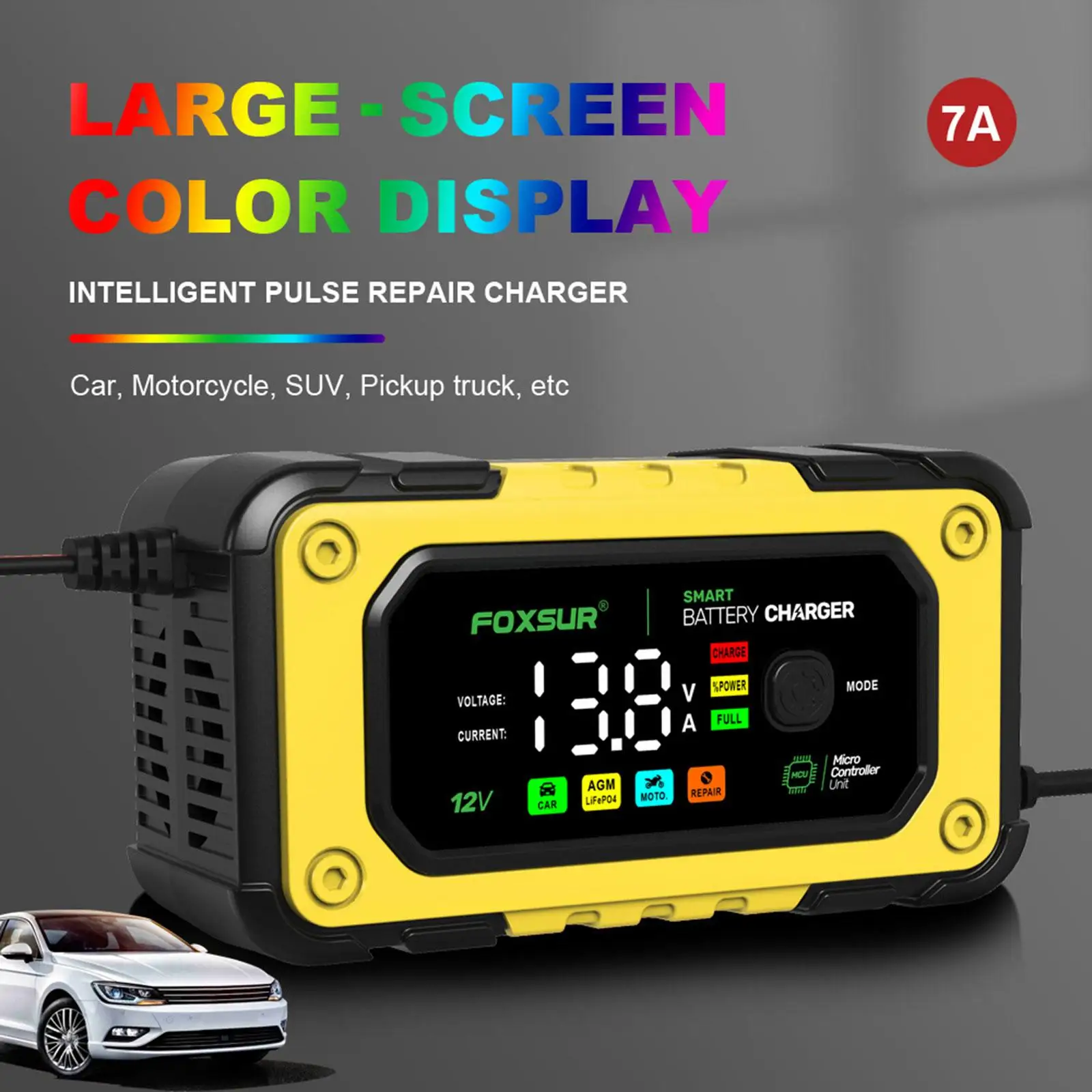 Smart Car Battery Charger Large Screen Colors Smart Battery Trickle Charger