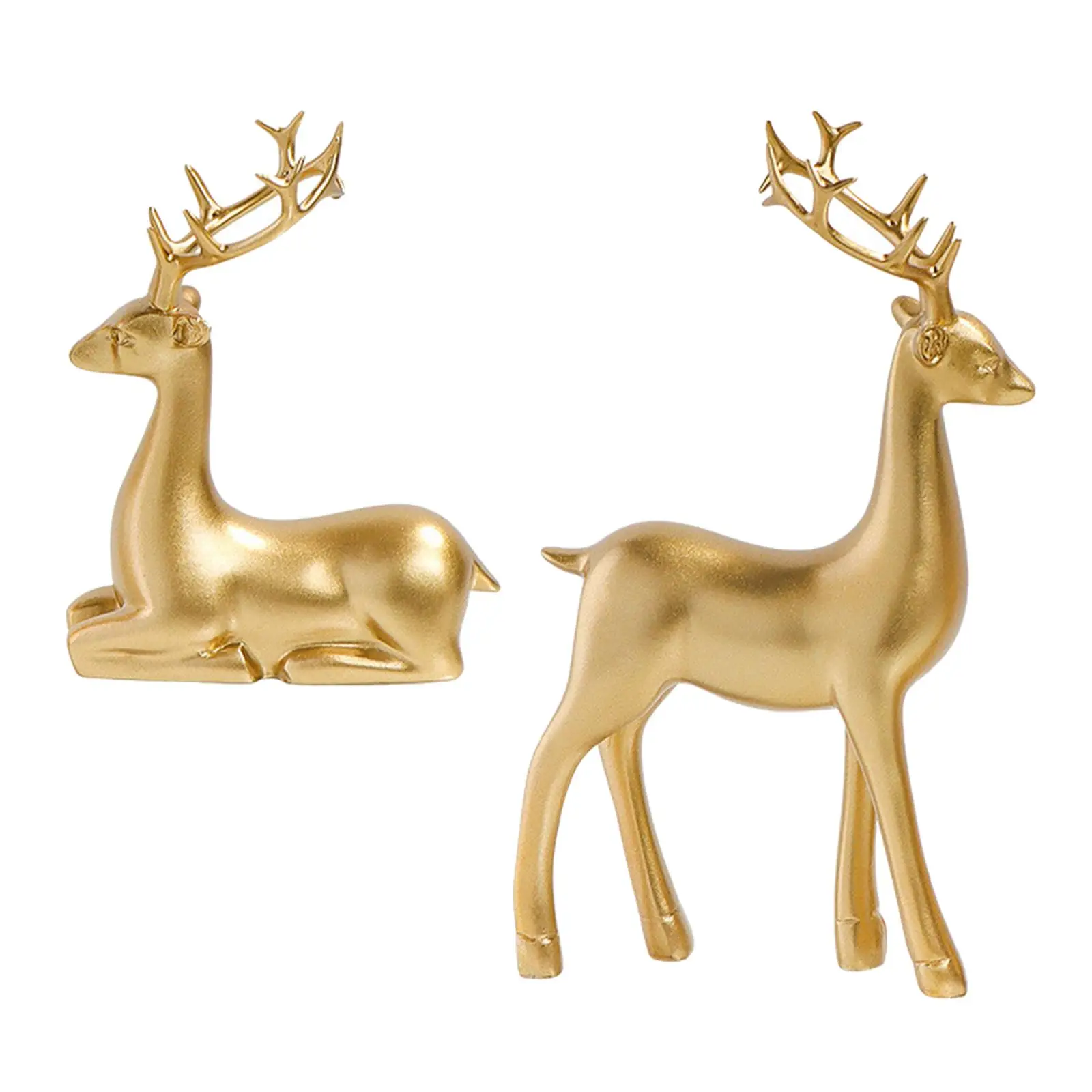 Resin Deer Sculpture 2 Pieces Reindeer Figurines Decorative Art Collection Accessory for Home Cabinet Desktop Tabletop Ornament