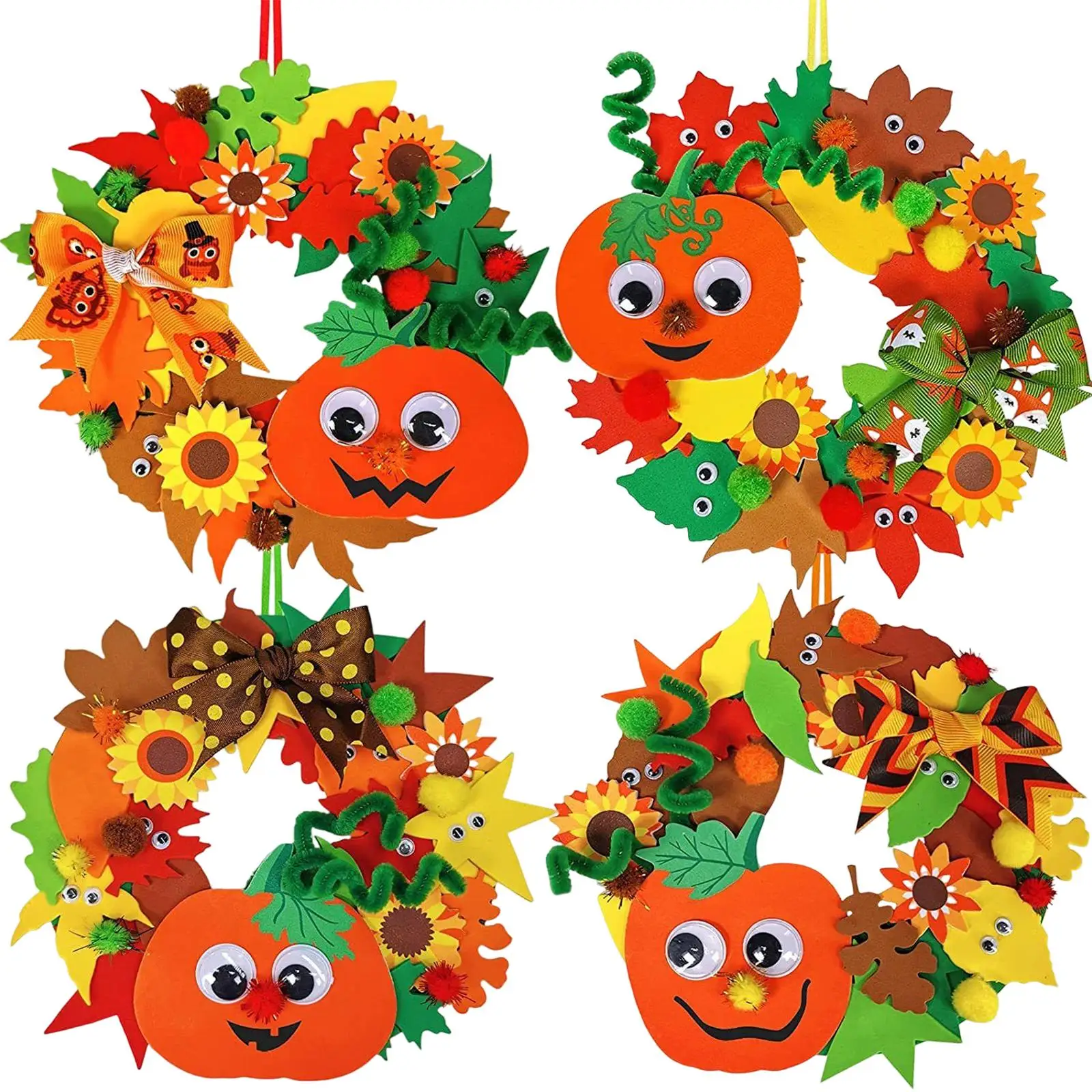 3D Pumpkin Fall Leaf Wreath Craft Kit DIY Thanksgiving Wreath with Maple Leaves