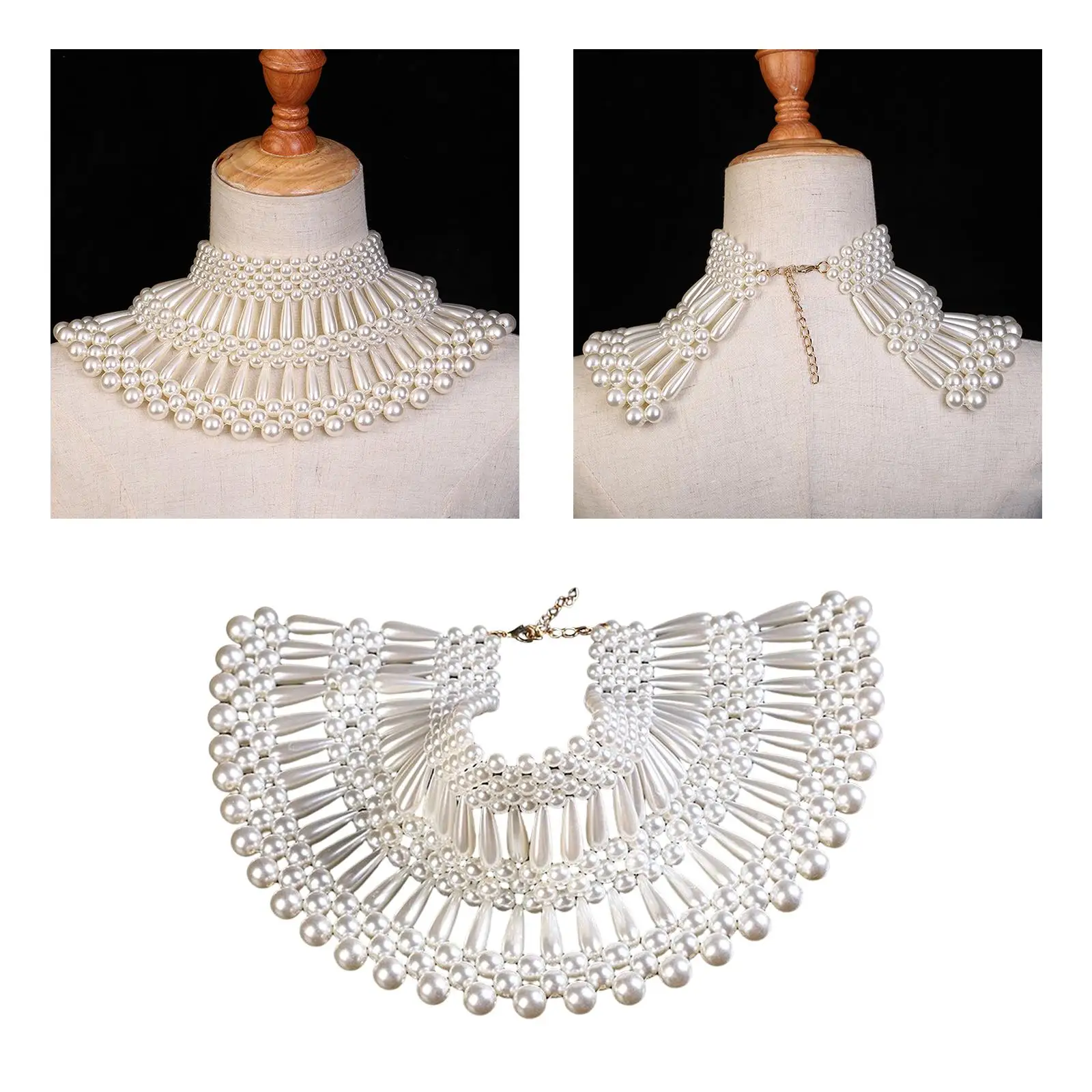  Pearl Necklace Shawl Beaded Bib Choker Necklace Collar Jewelry for Women