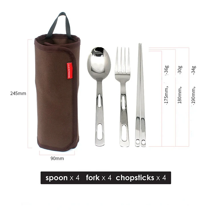 Cutlery Set 4 People Outdoor Stainless Steel Fold Tableware Set Spoon Spork Chopsticks for Camping Picnic Travel Daily